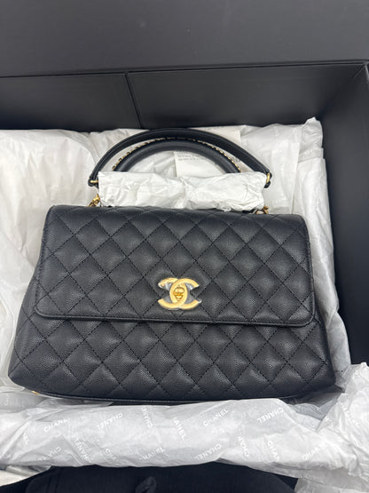 Chanel Black Caviar Quilted Handle Flap Bag