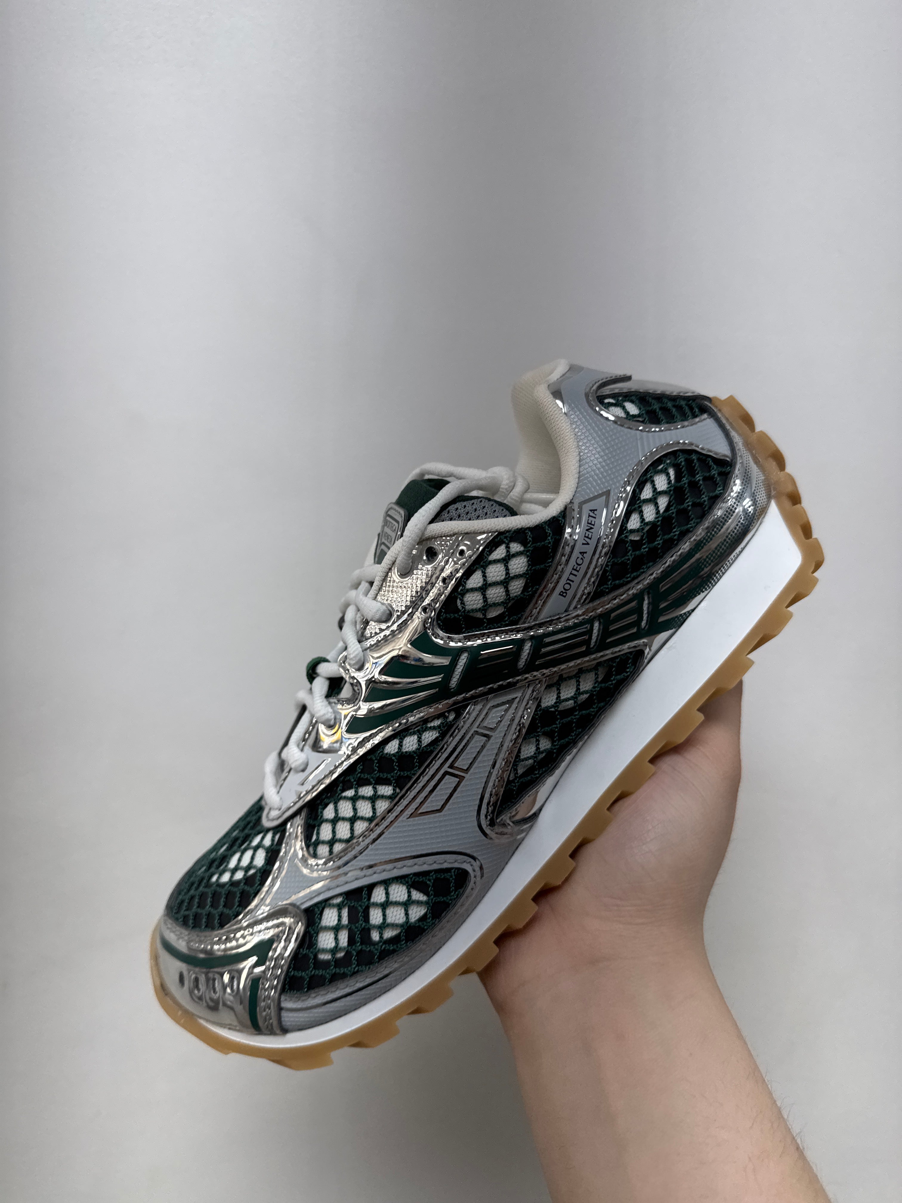 Bottega Veneta Dark Green Silver Orbit Sneakers