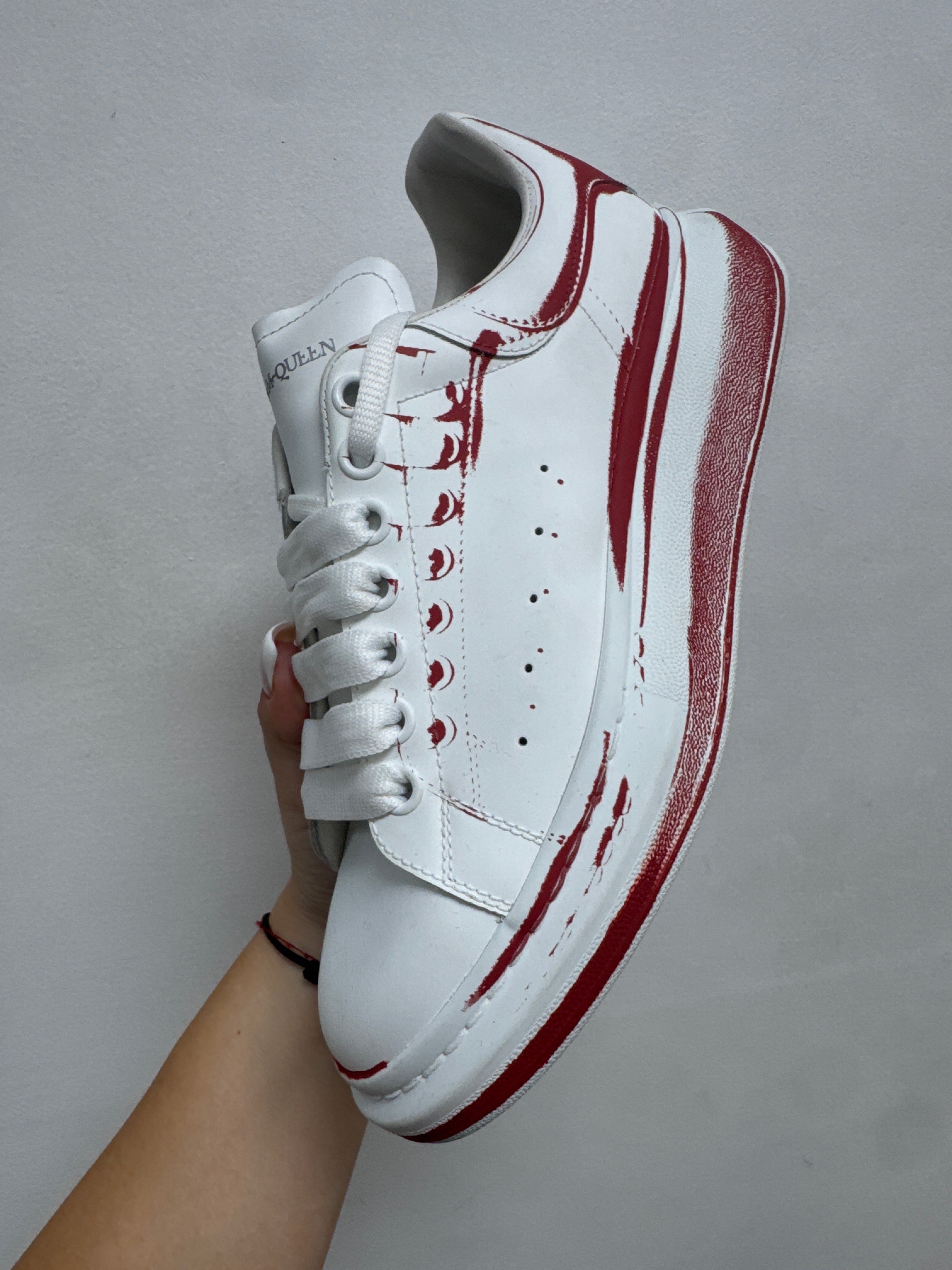 Alexander Mcqueen Red White Splatter Oversized Sneakers