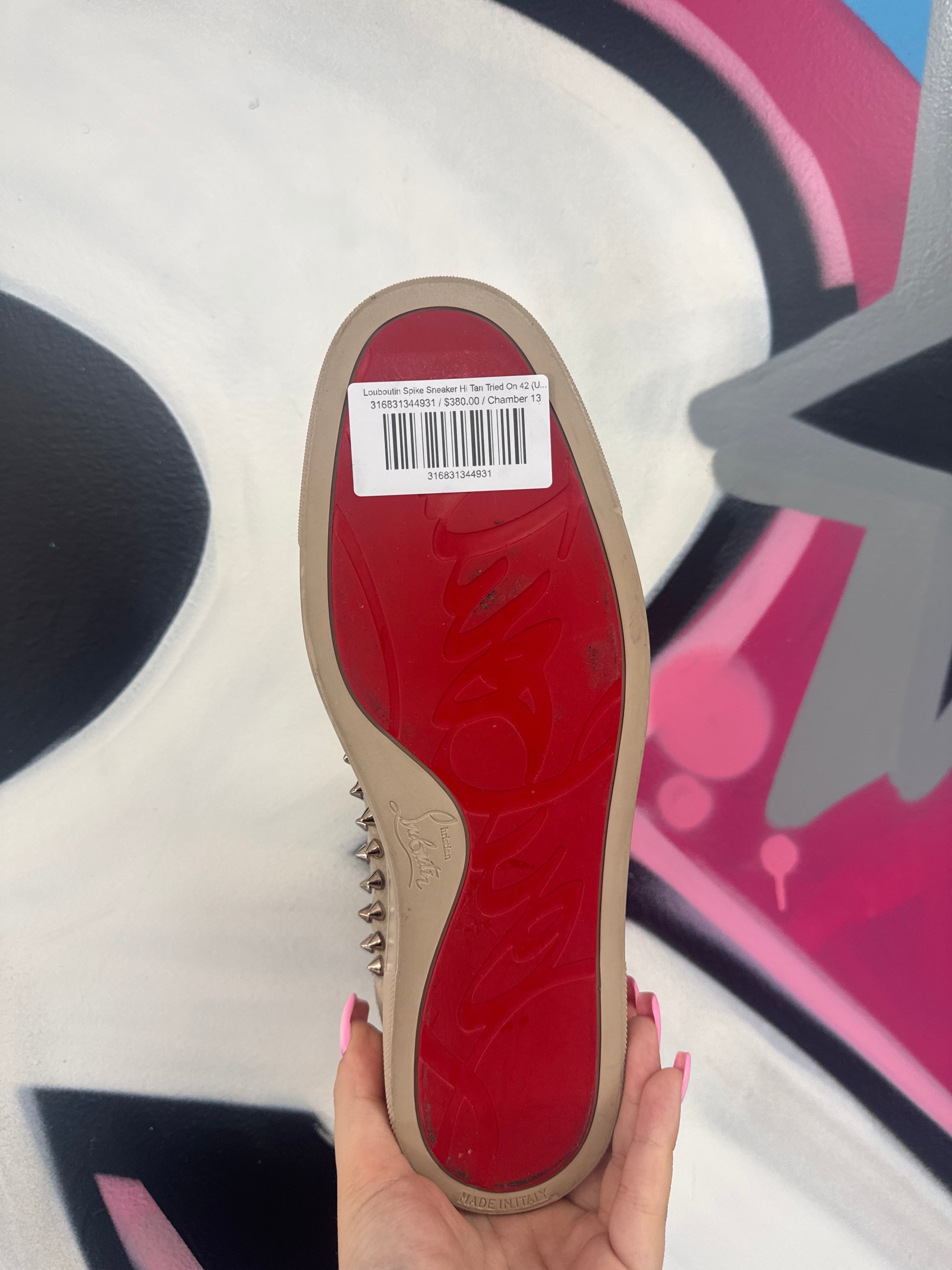 Louboutin Spike Sneaker Hi Tan Tried On 42 (US 9) With Box