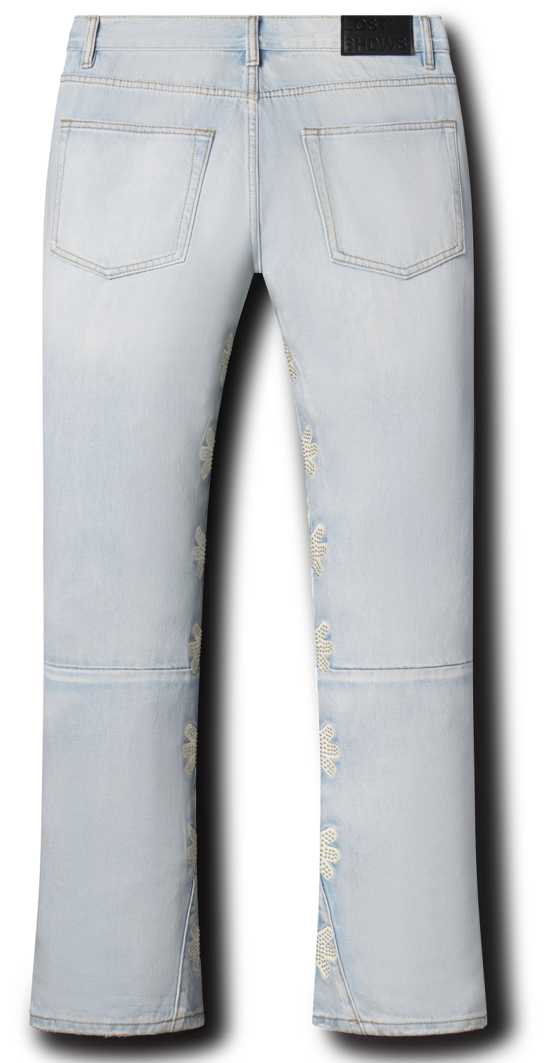 LostSHDWS Denim Light Wash Bone Studded Jeans