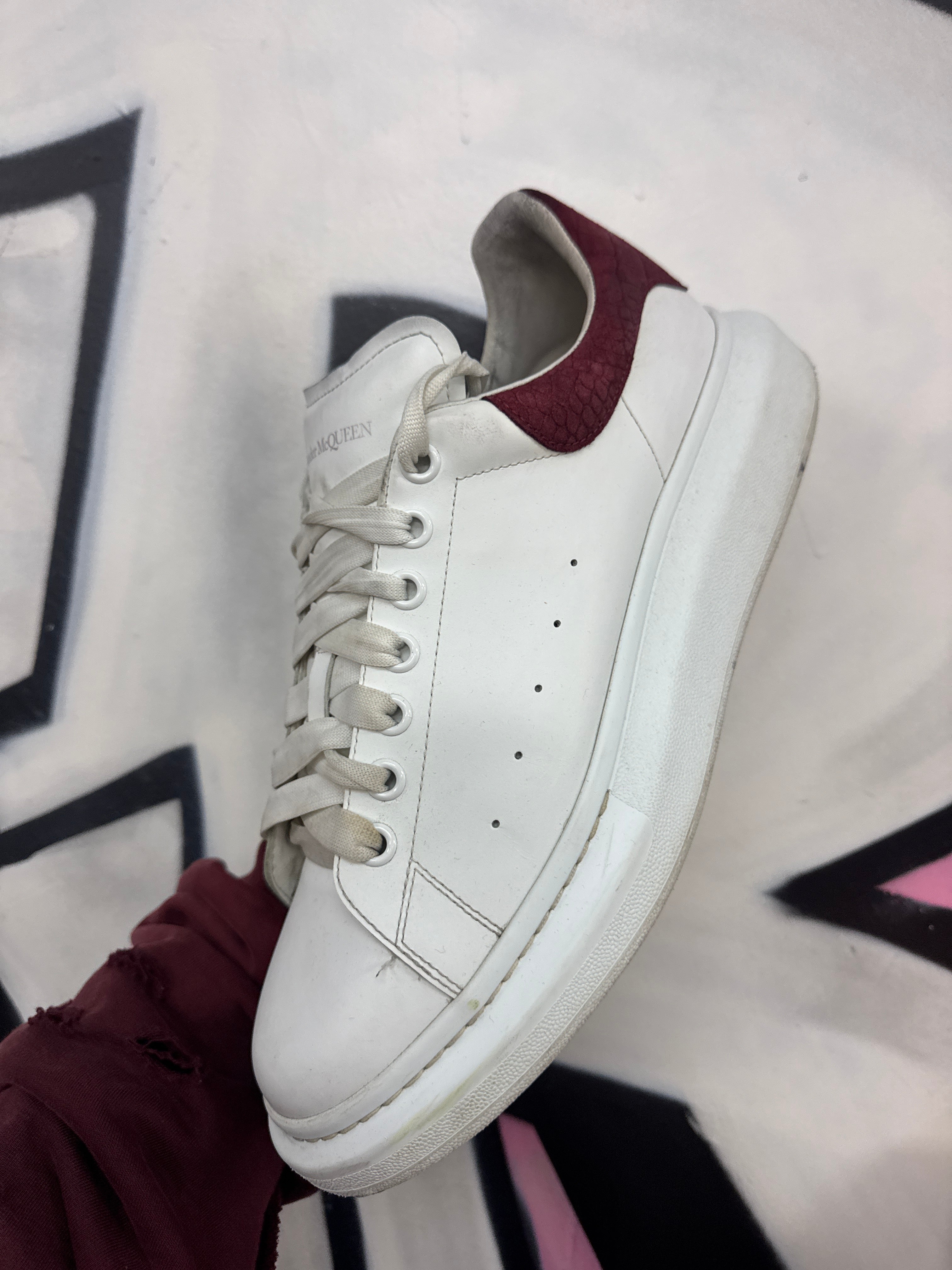Alexander Mcqueen White Burgundy Oversized Sneakers