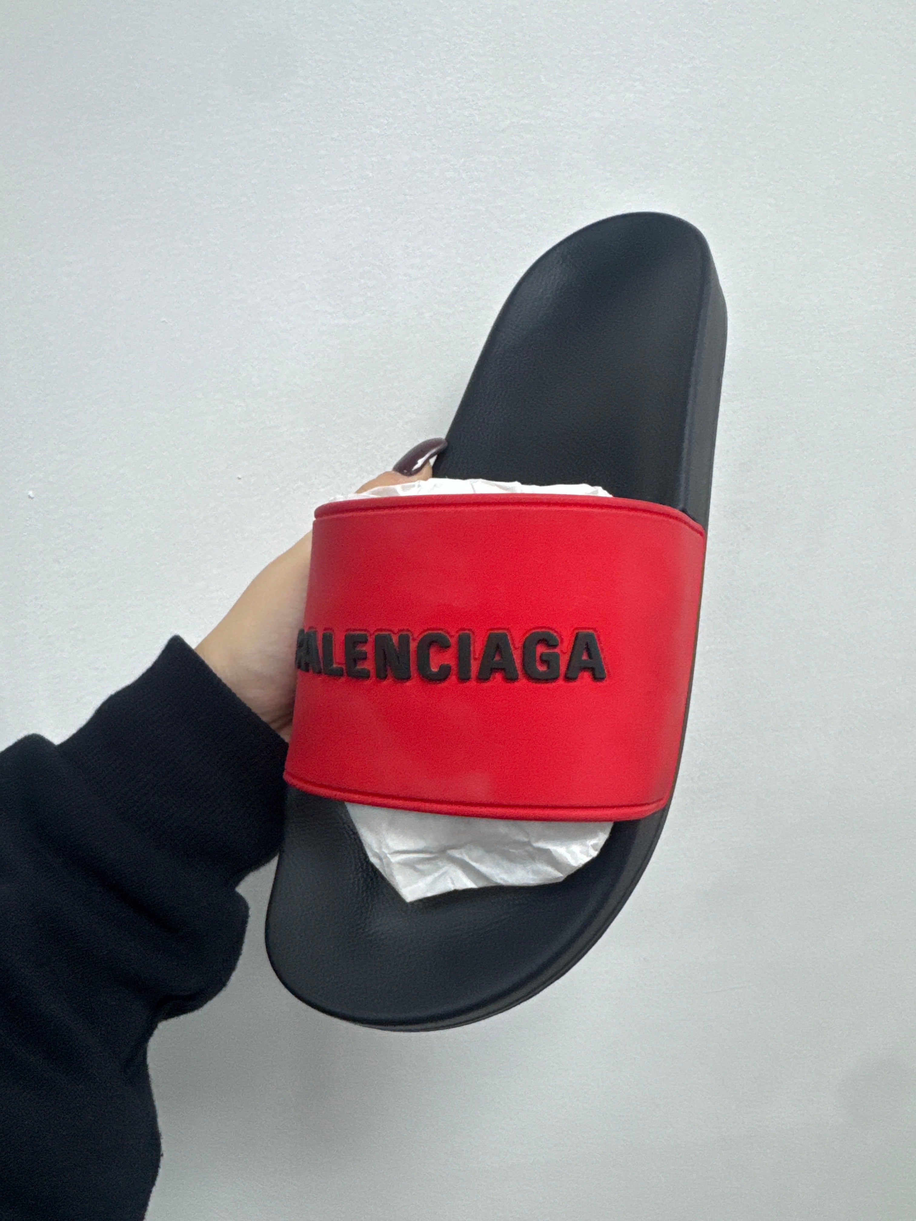 Balenciaga Black Red Slides