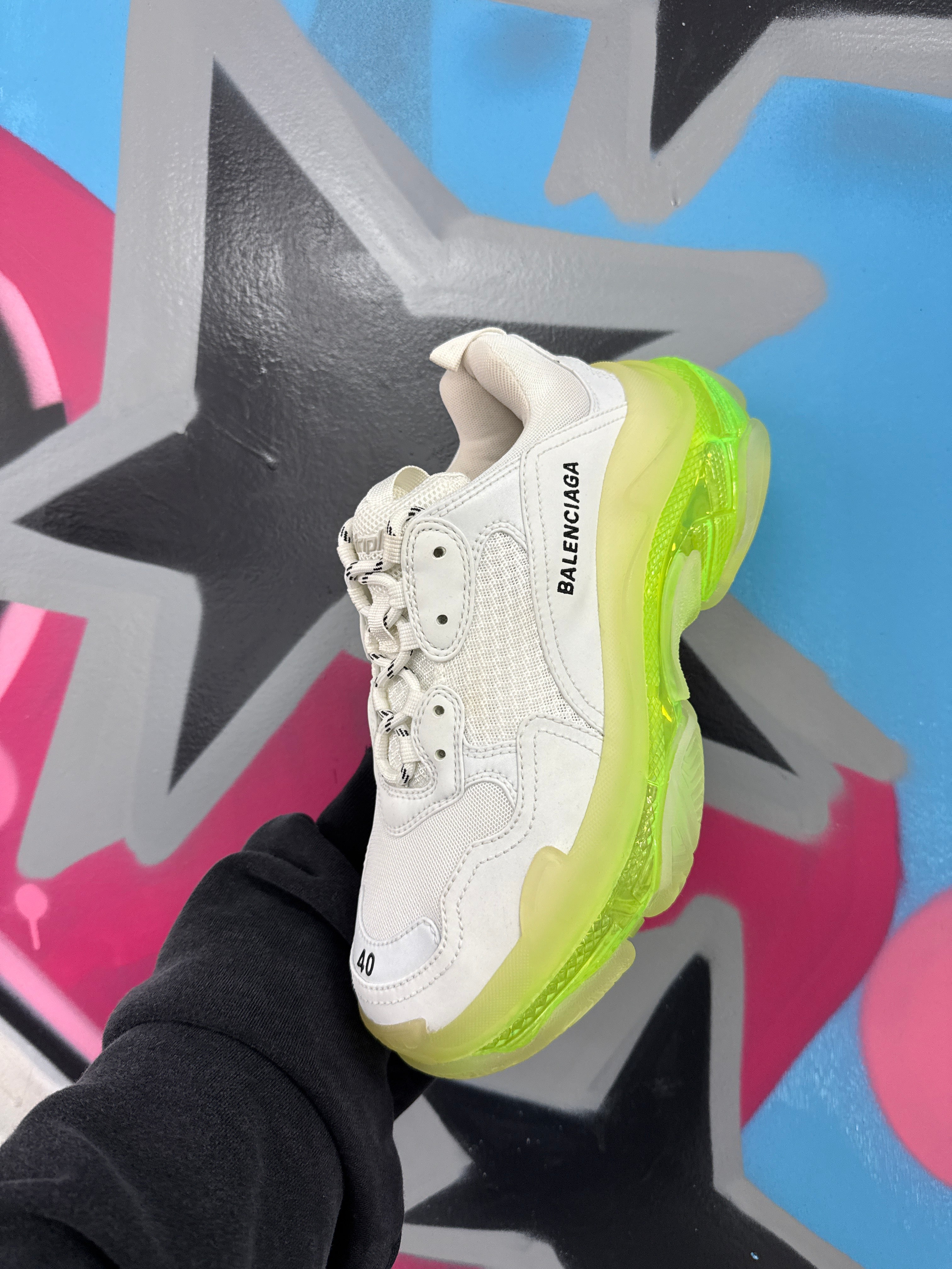 Balenciaga Triple S White Neon Lightly Worn 39 (US 7) With Box