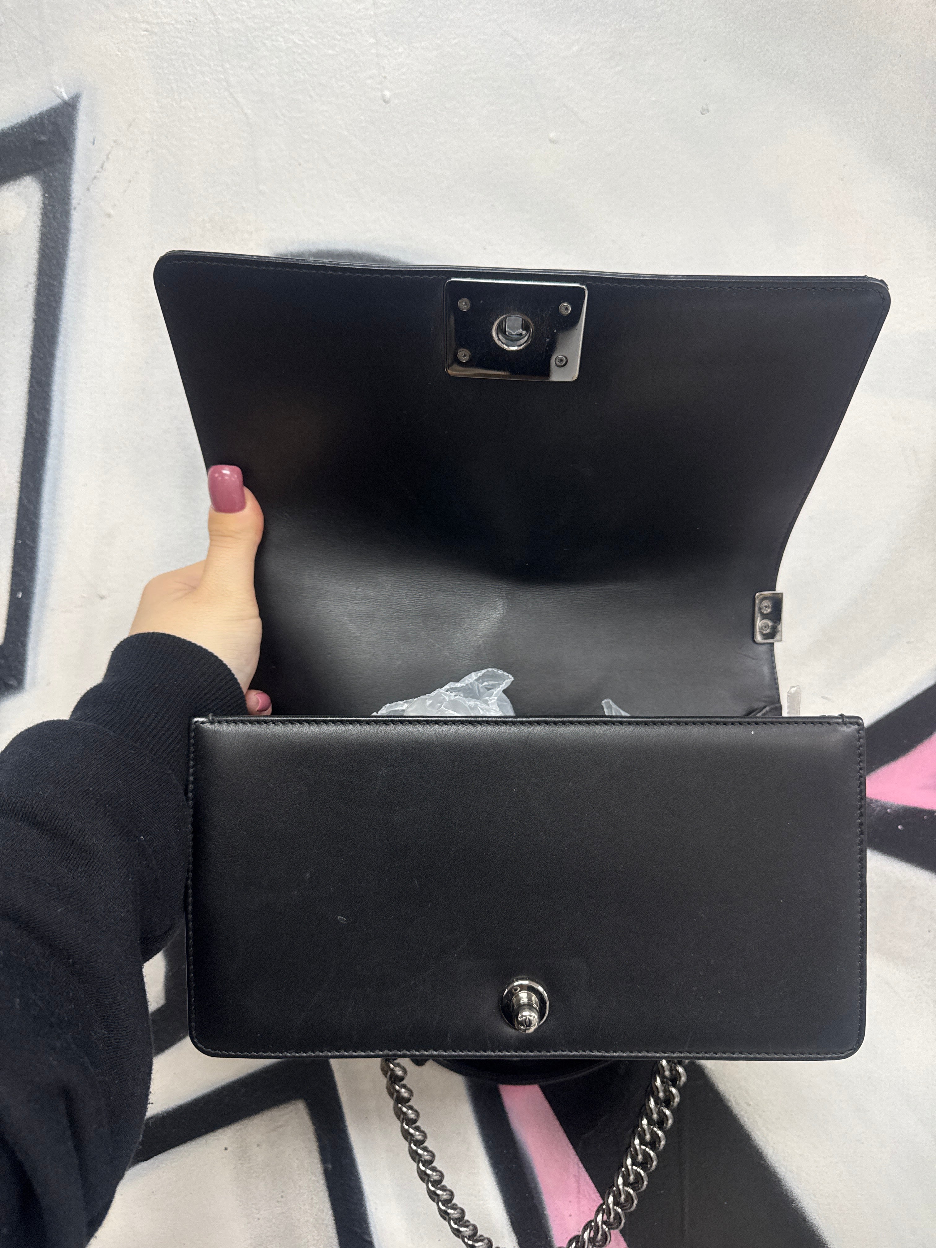 Chanel Black Patent Leather Boy Bag