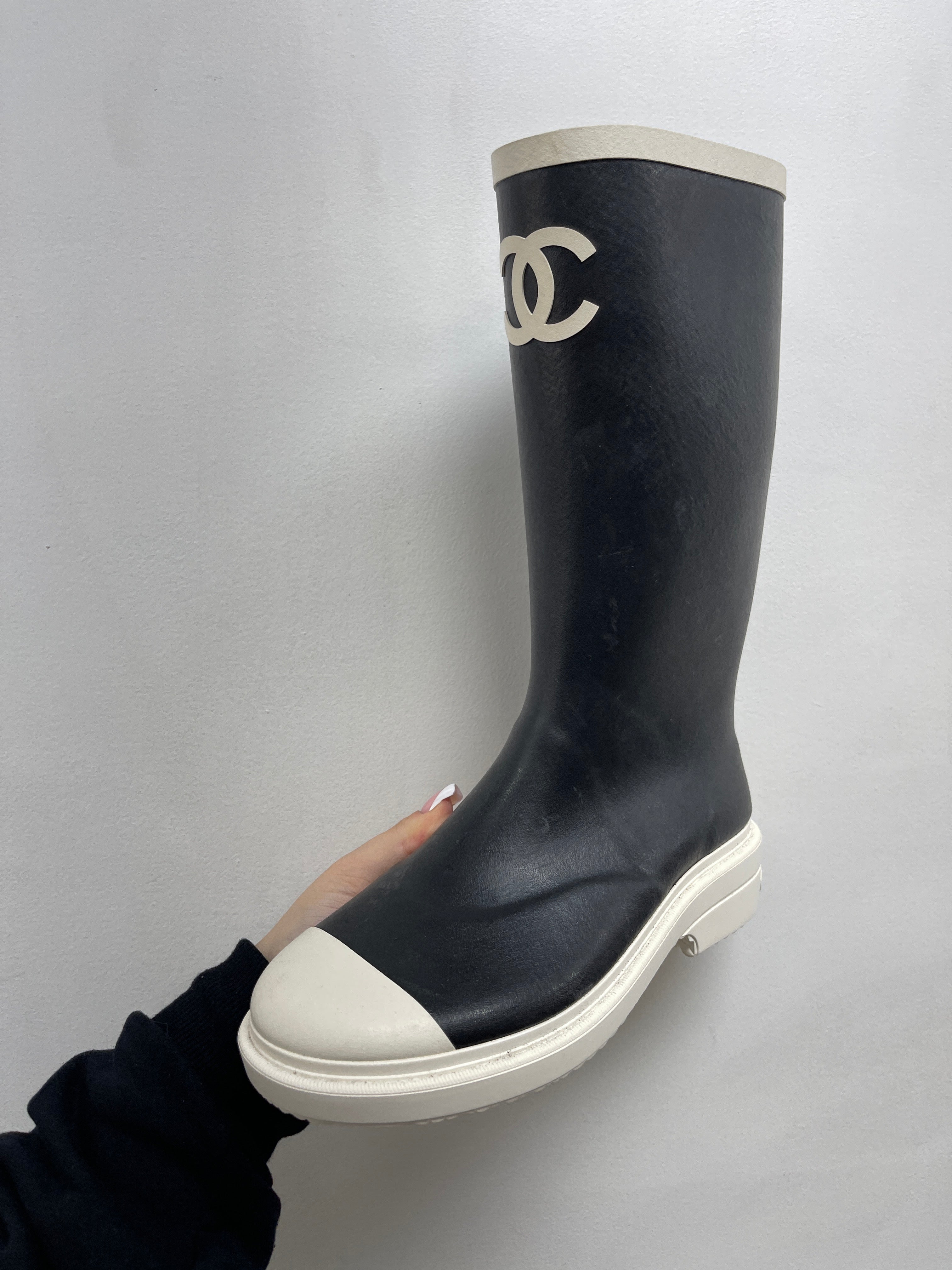 Chanel Black White CC Hi Boots