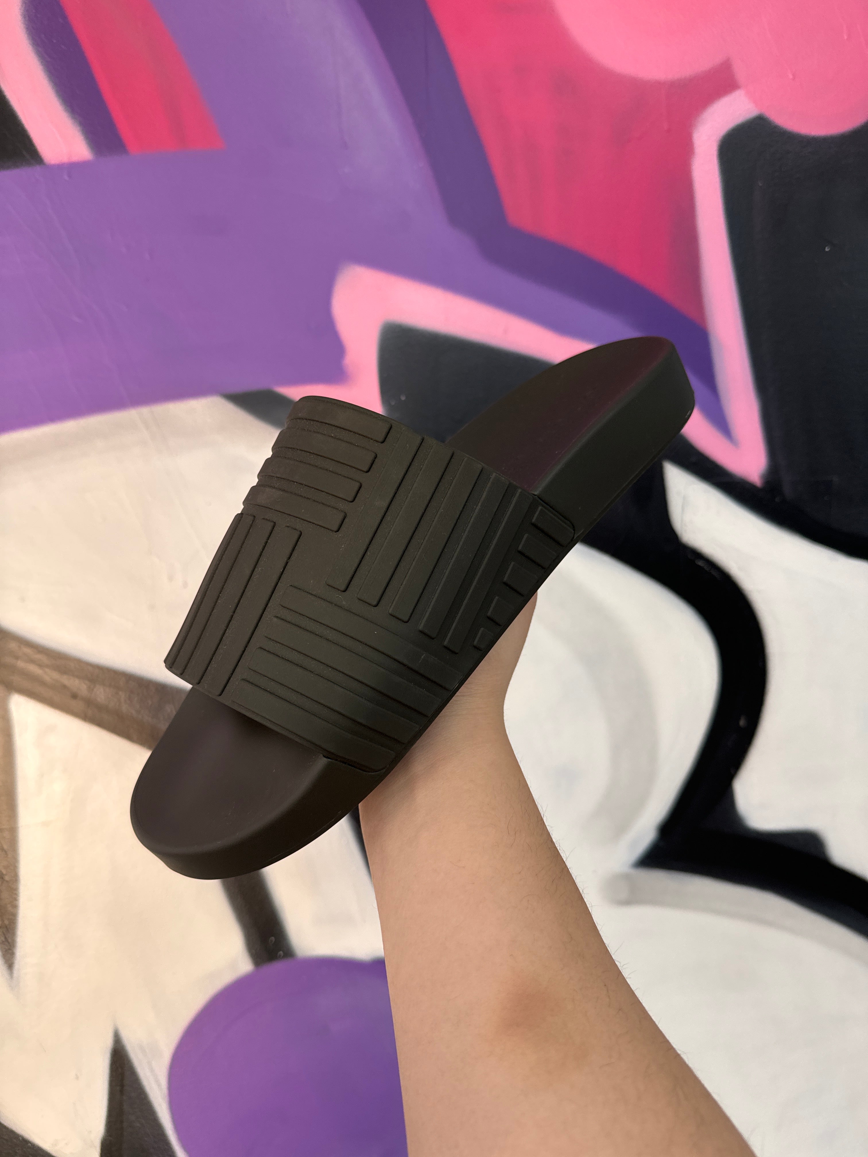 Bottega Veneta Black Rubber Carpet Slides