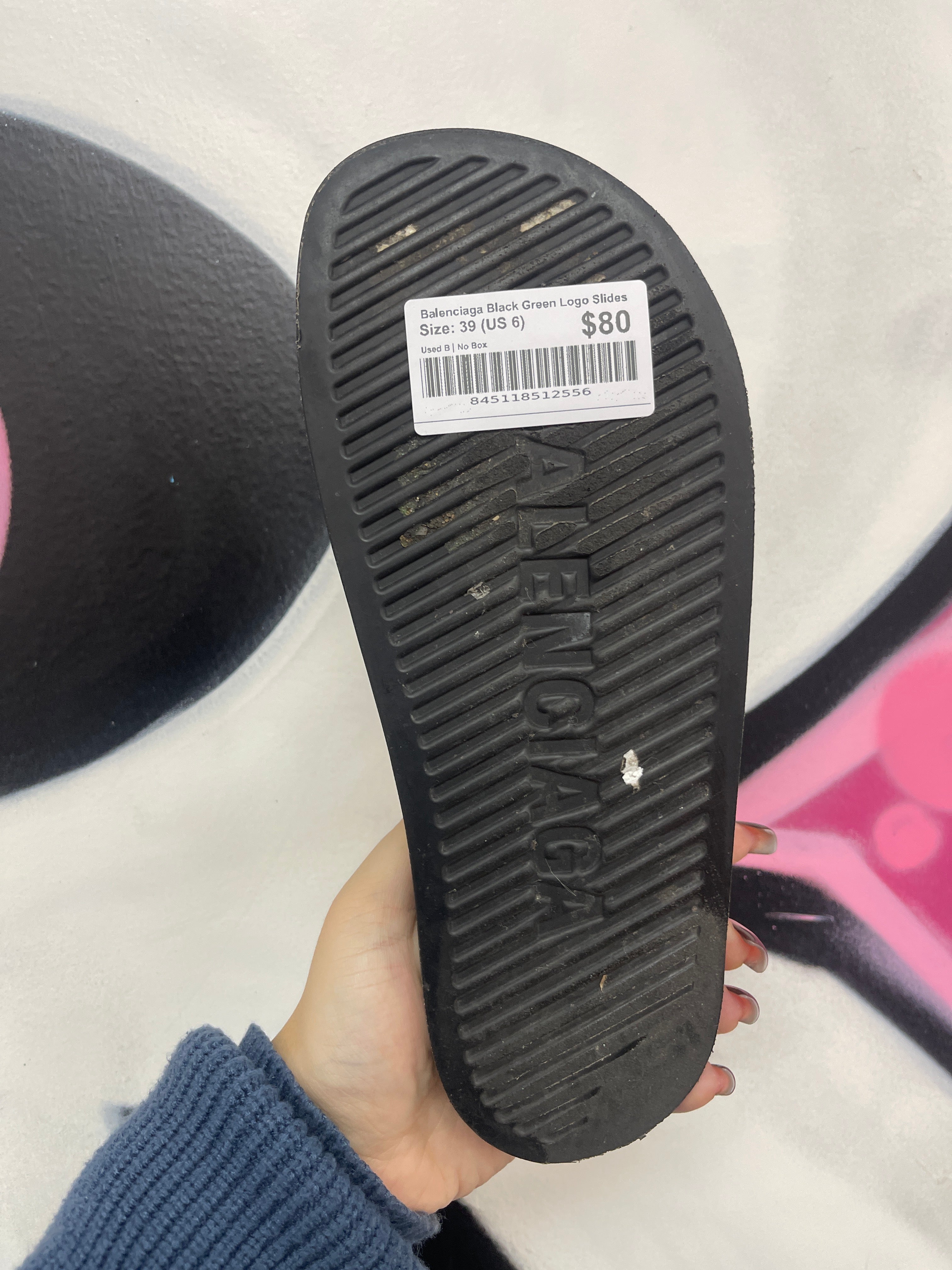 Balenciaga Black Green Logo Slides