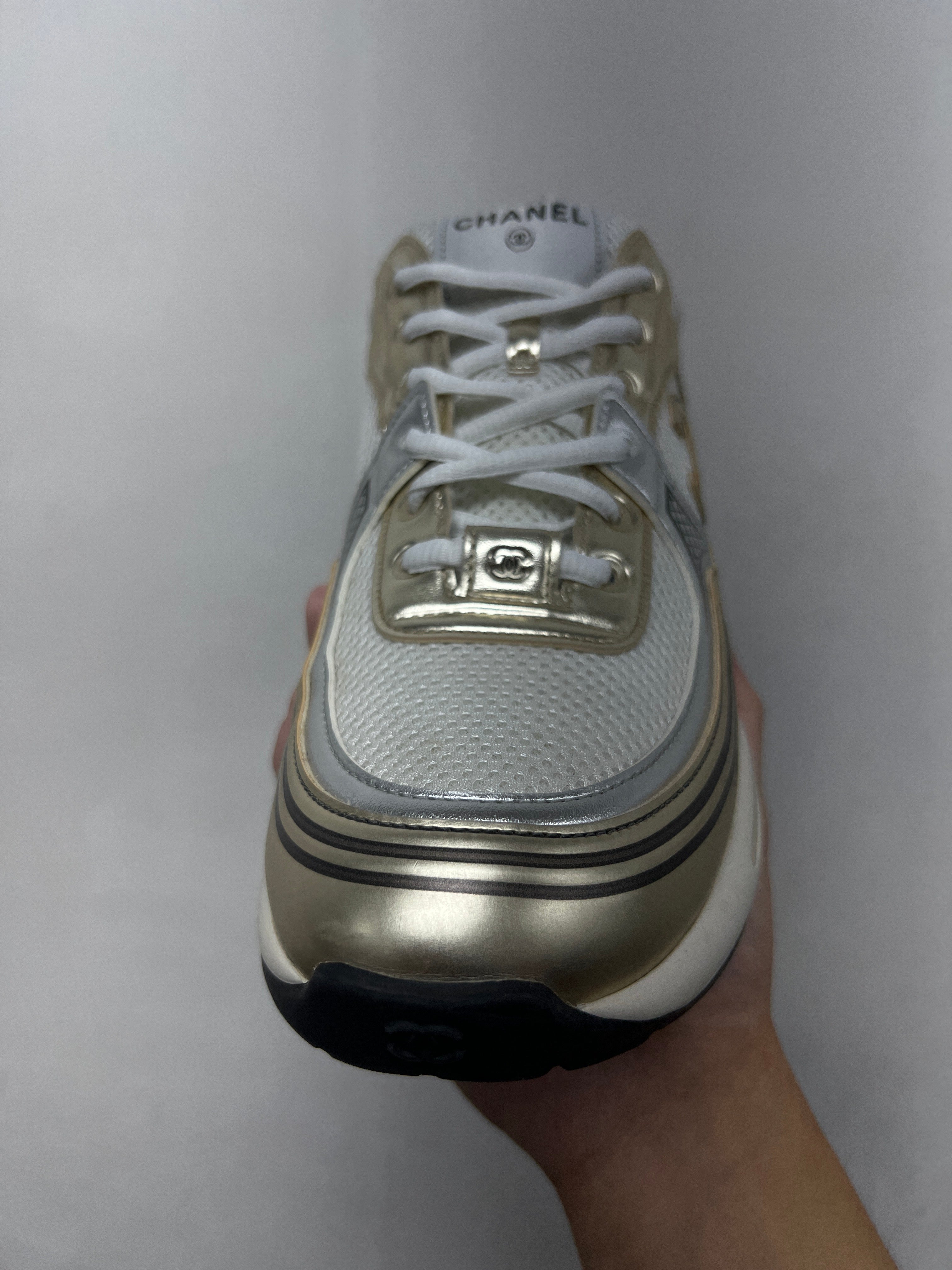 Chanel Metallic Gold CC Runner Sneakers