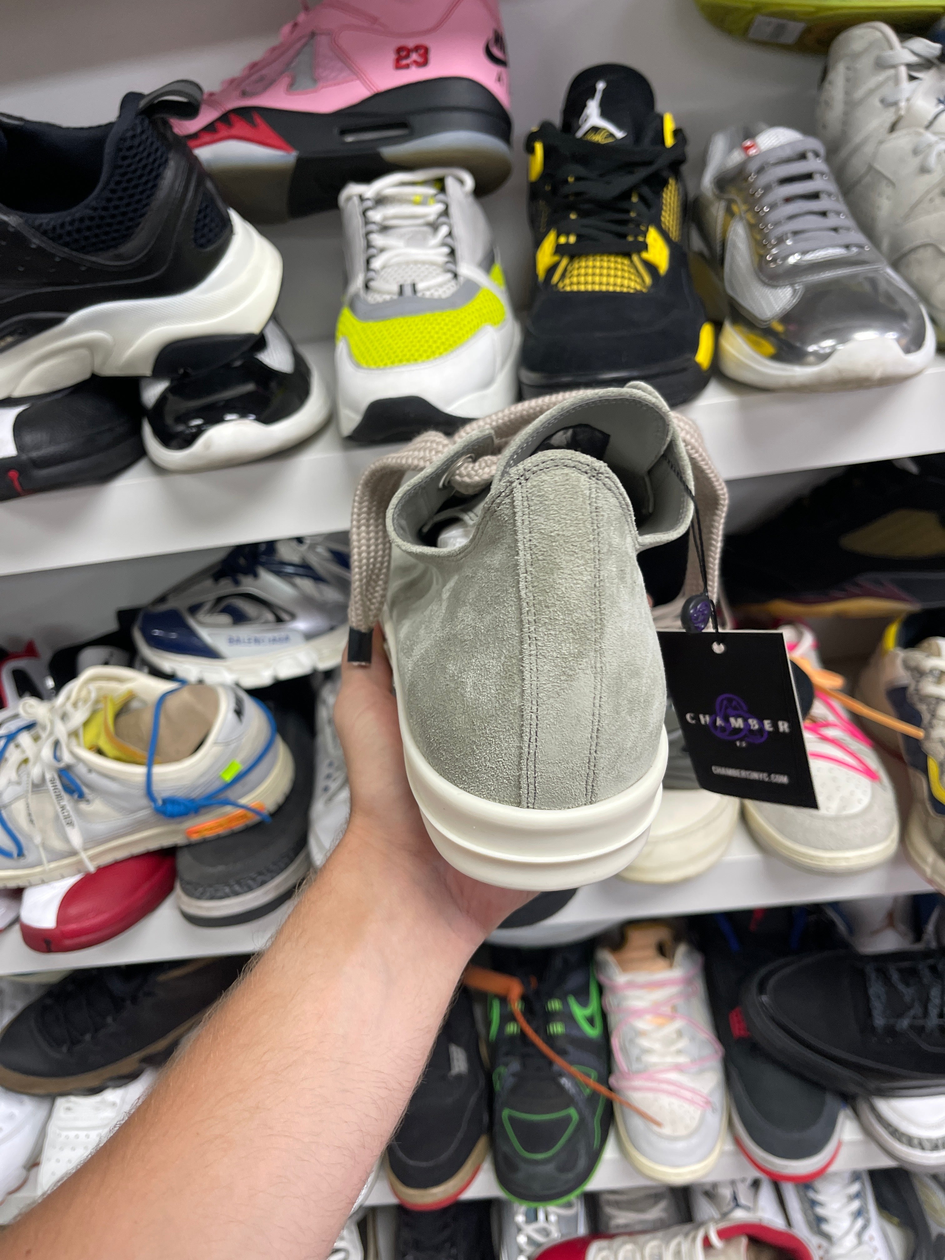 Rick Owens Dark Pearl Suede Jumbo Lace Ramone Low Sneakers