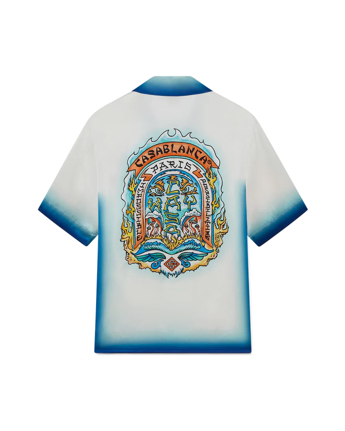 Casablanca "Casa Way Skate" Silk Short Sleeve White Shirt