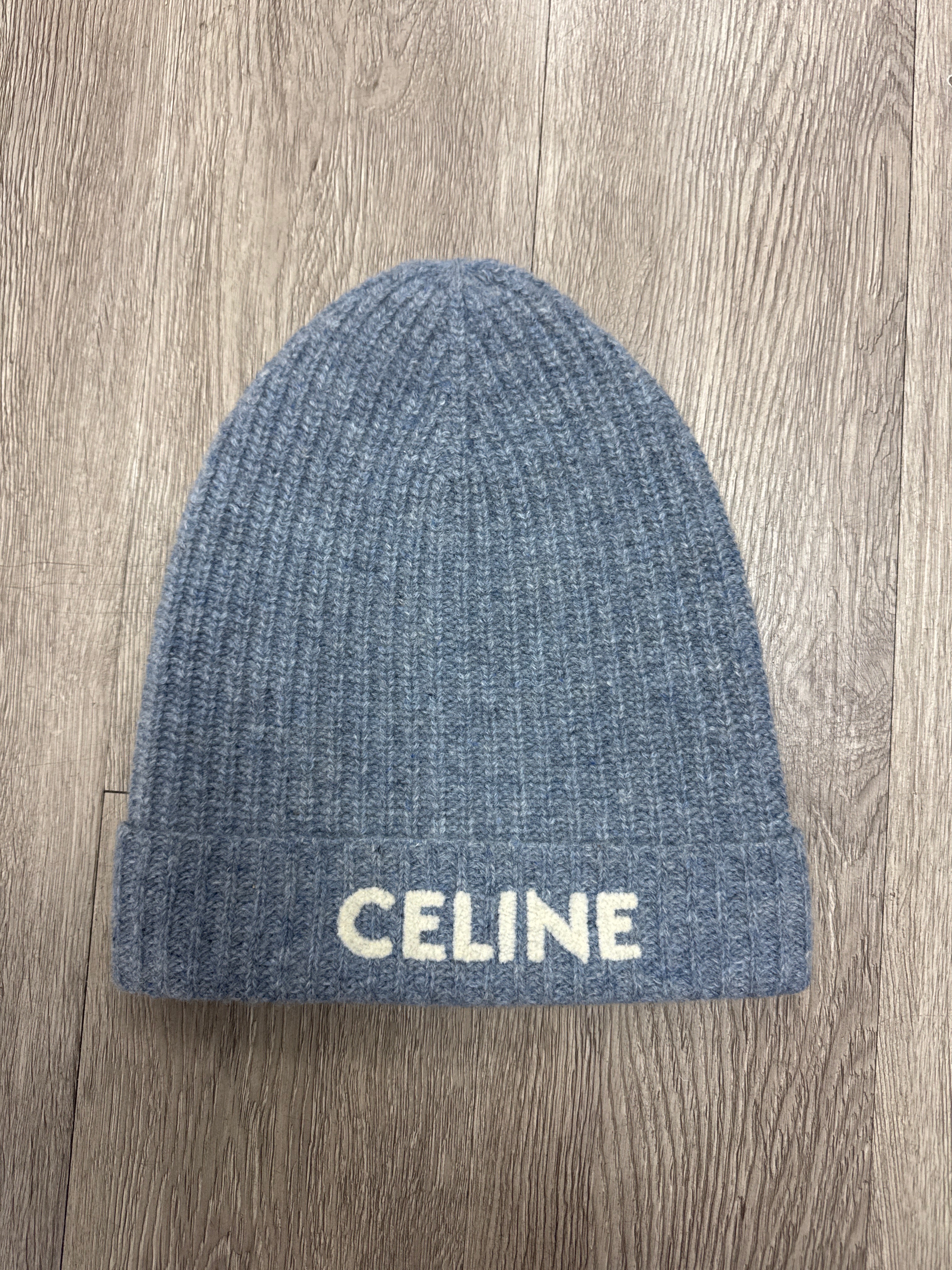 Celine Baby Blue Cream Classic Logo Beanie