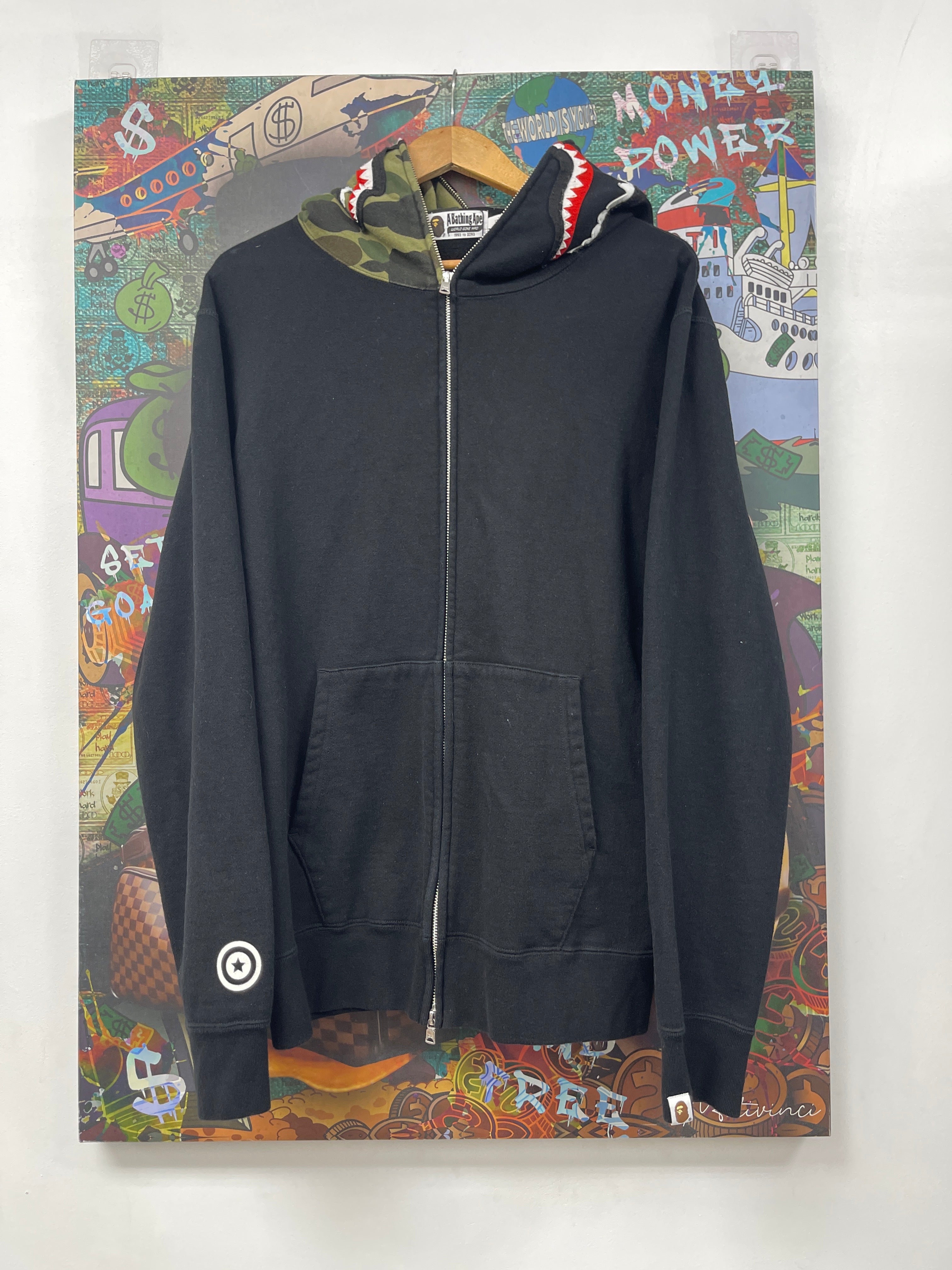 BAPE Black Camo Shark Zip Hoodie