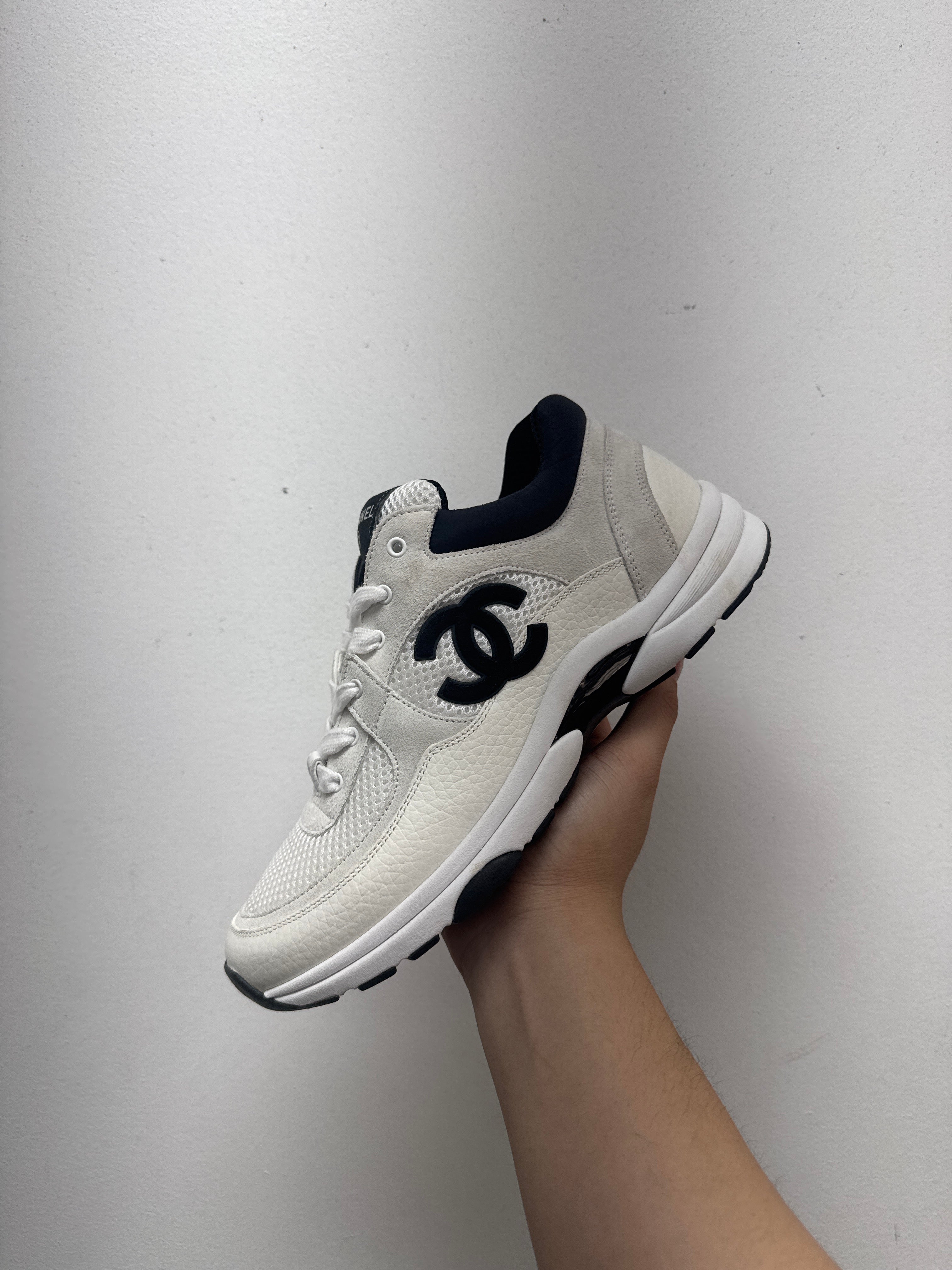 Chanel White Black CC Logo Runner Sneakers