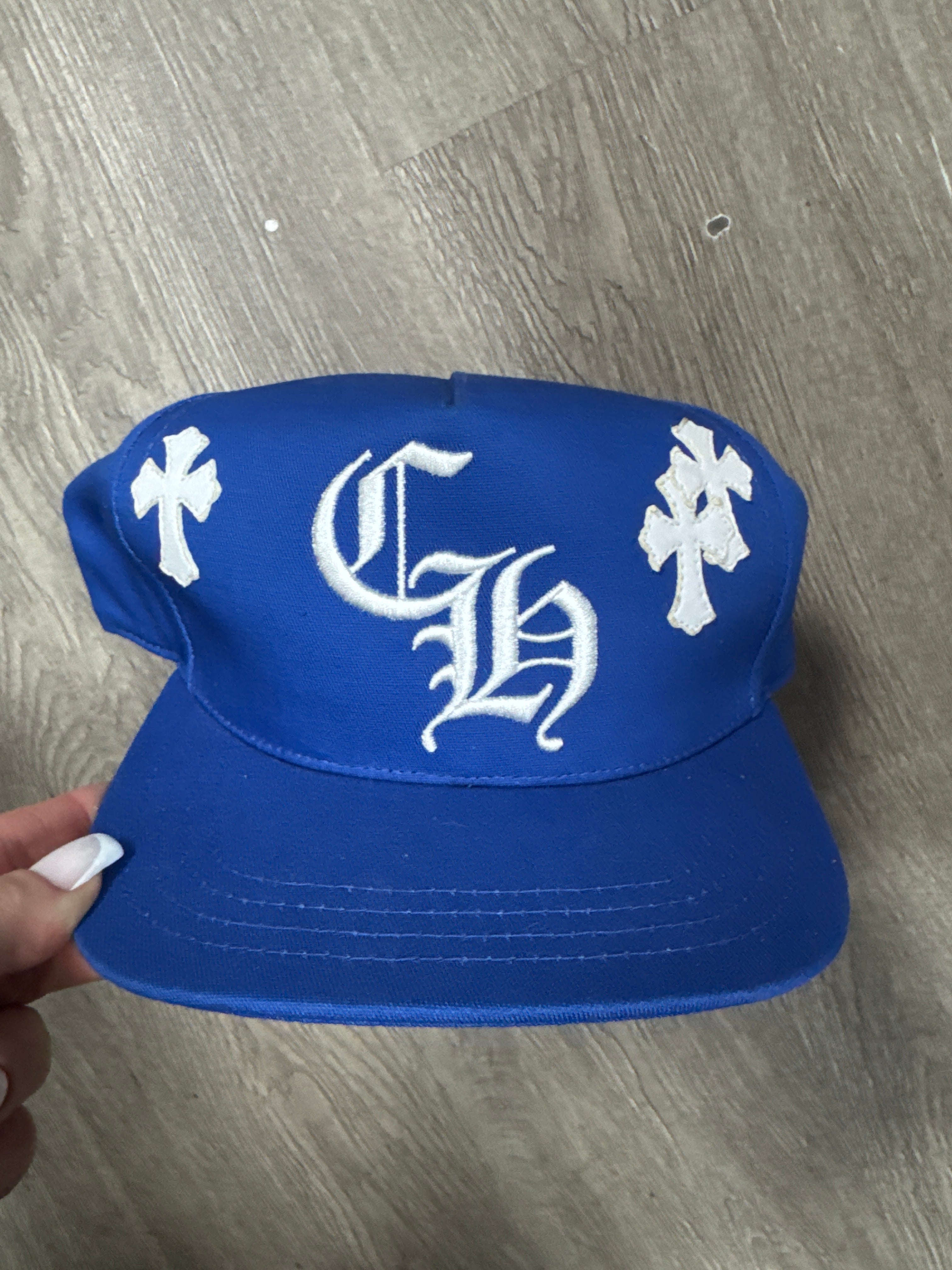Chrome Hearts Blue White Cross Patch Trucker Hat