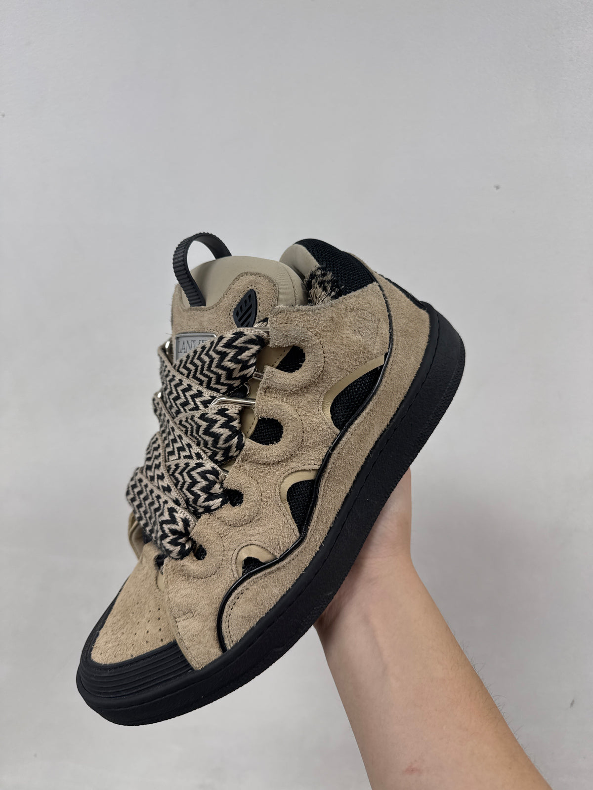 Lanvin Tan Black Suede Curb Sneakers