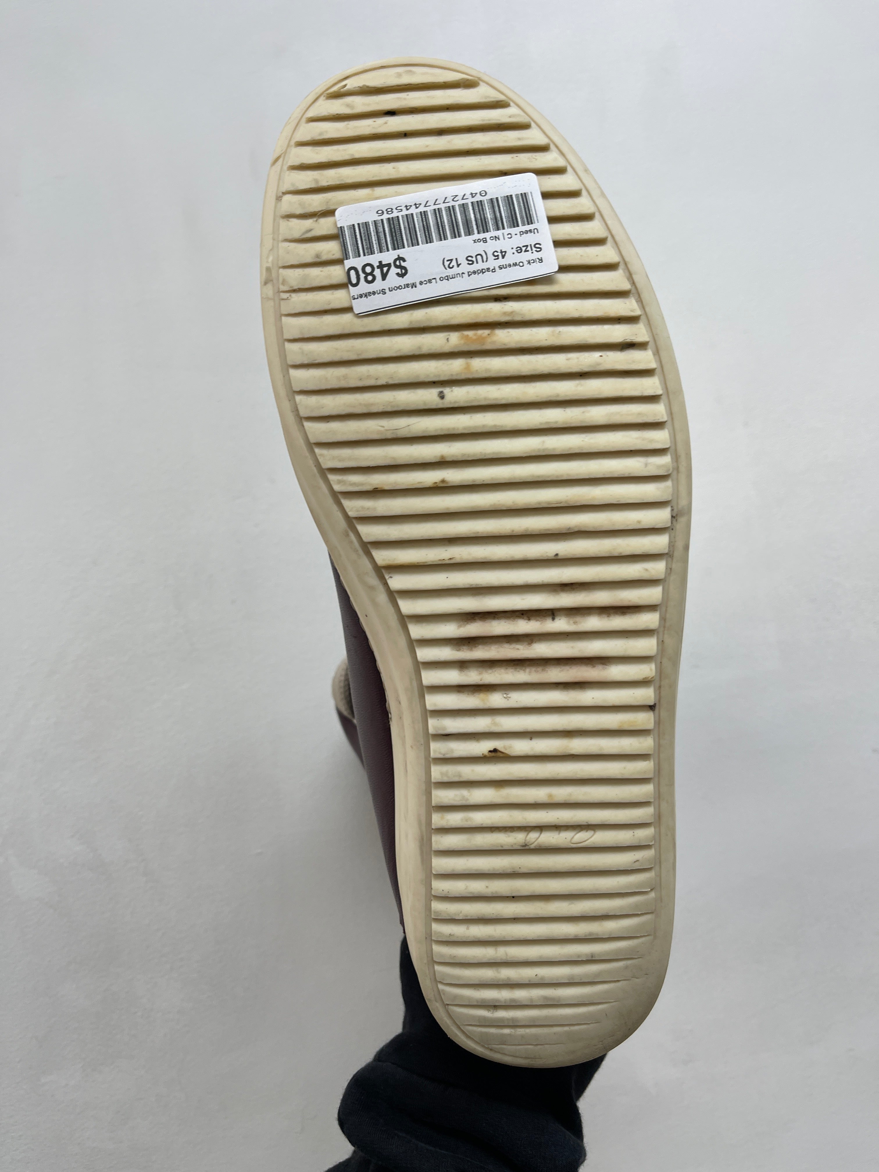Rick Owens Padded Jumbo Lace Maroon Sneakers