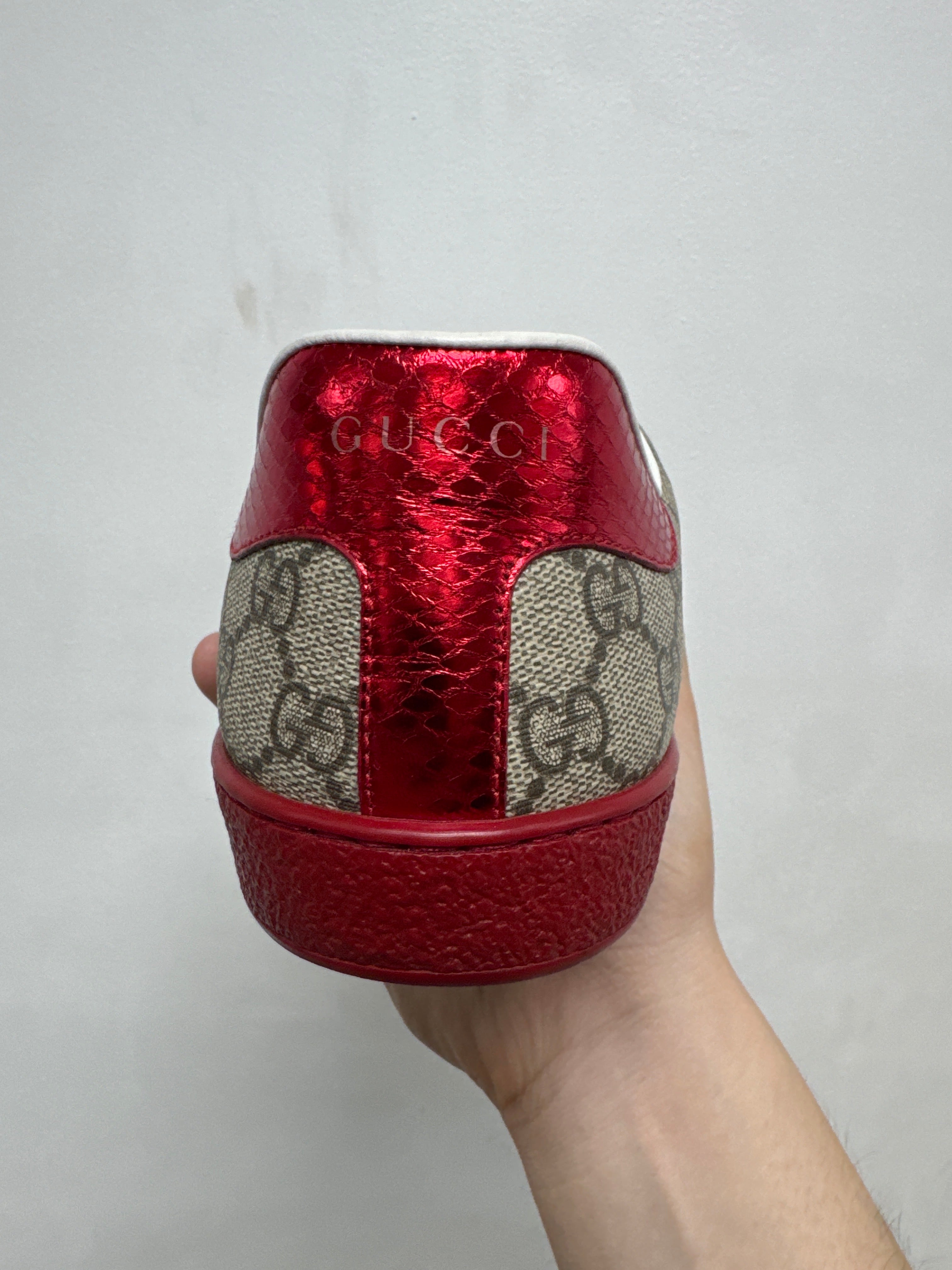 Gucci Red Sole Monogram Ace Sneakers