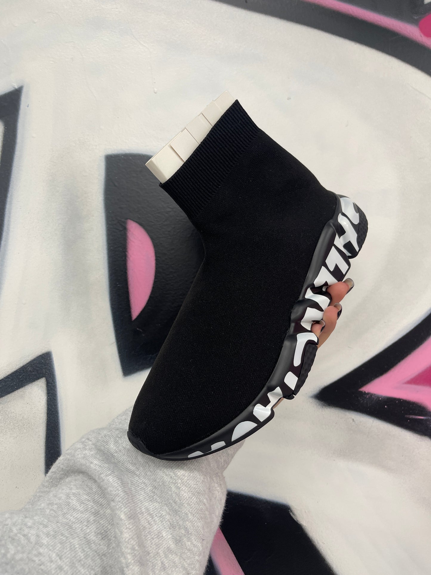 Balenciaga Speed Sock Runner Black Graffiti New 40 (US 7) With Box