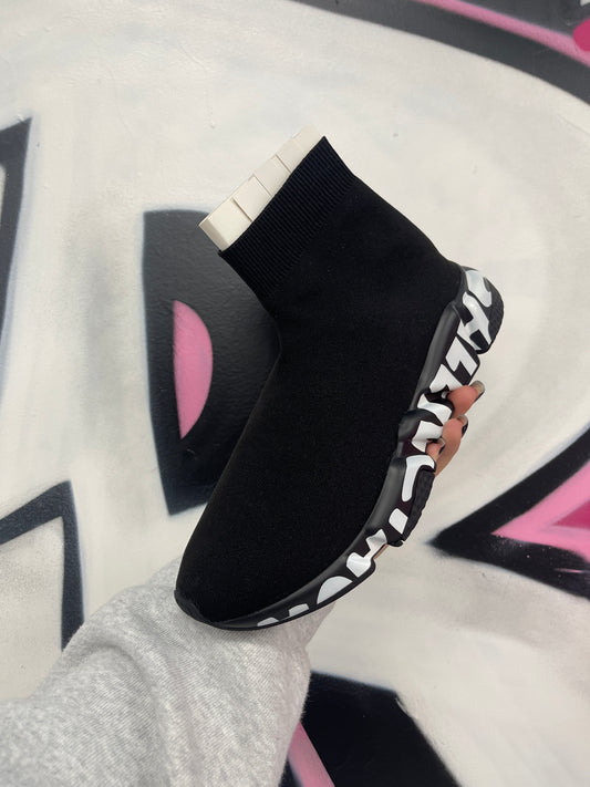 Balenciaga Speed Sock Runner Black Graffiti New 40 (US 7) With Box