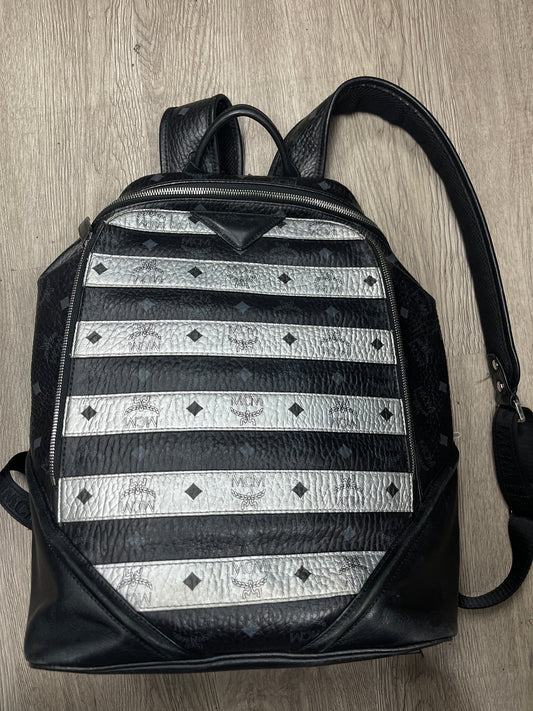 MCM Black Silver Monogram Backpack