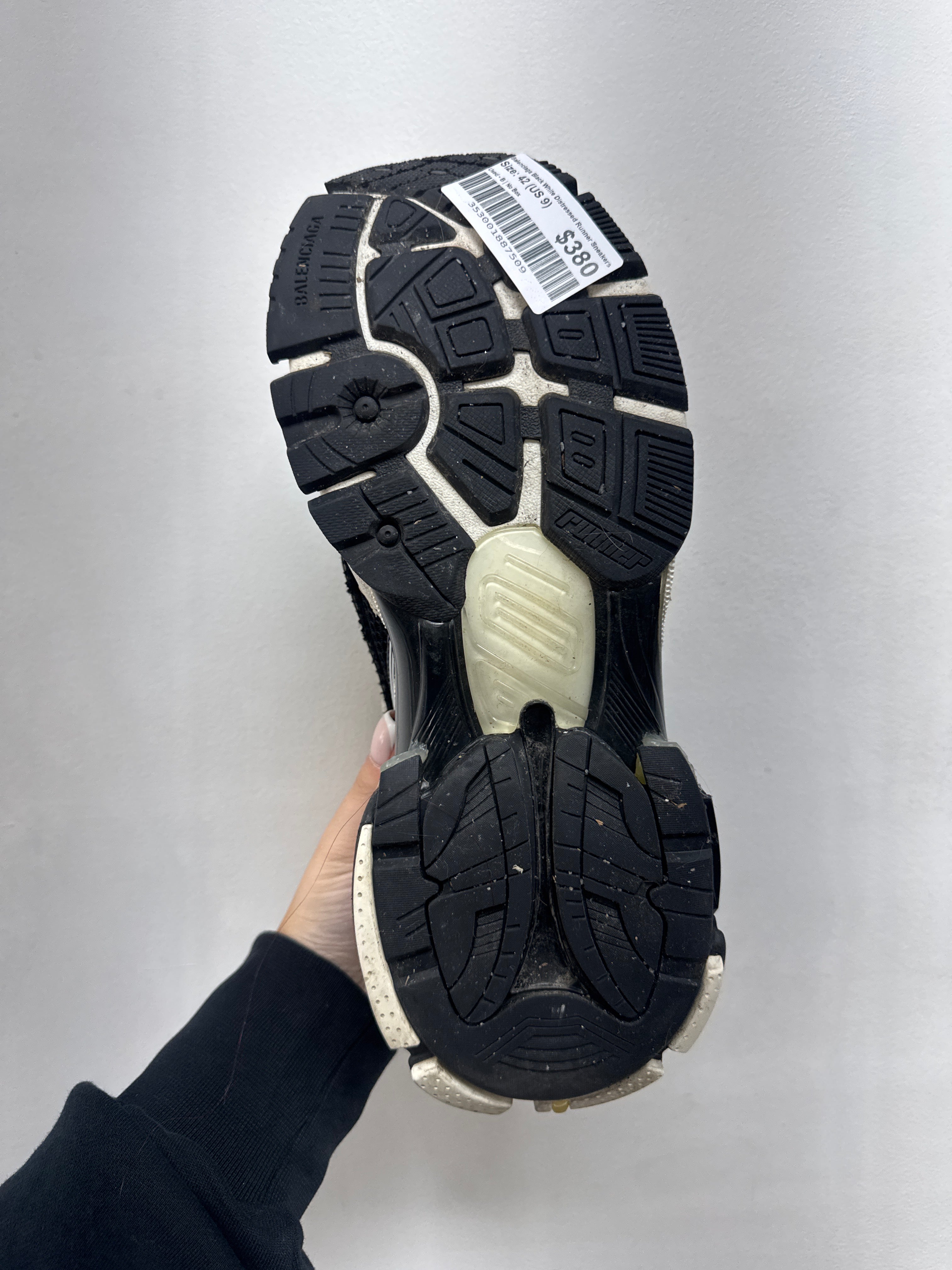 Balenciaga Black White Distressed Runner Sneakers