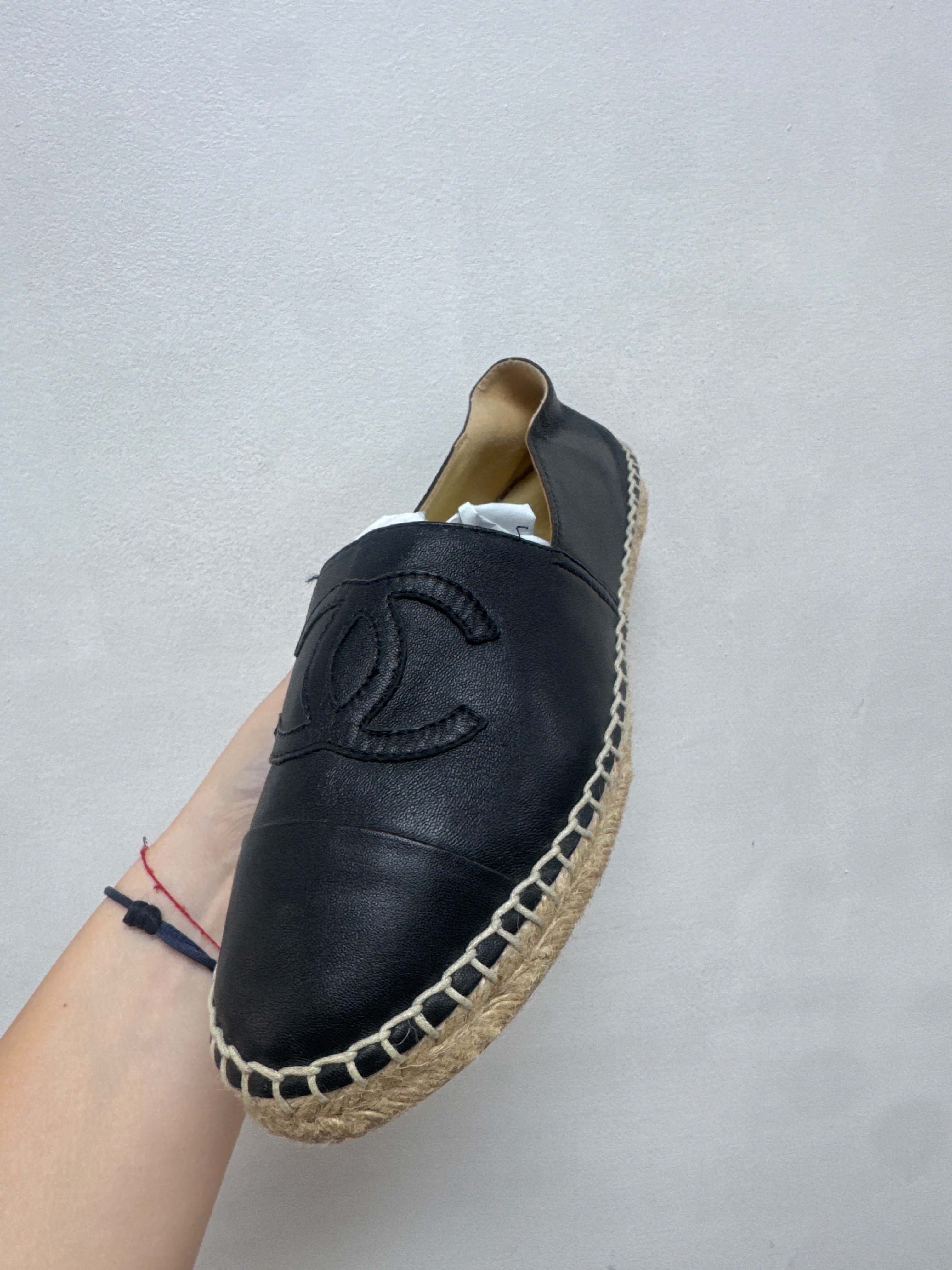 Chanel Black Tweed CC Espadrille Slippers