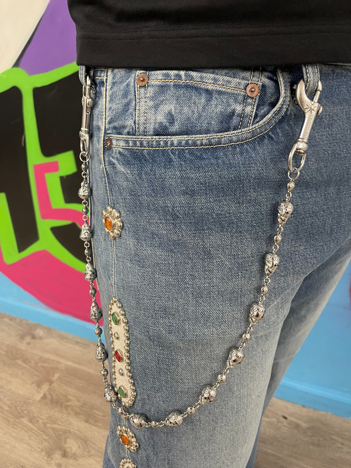 Star Rings Wallet Chain Starchain Wallet Chain Silver Skull - No Stones