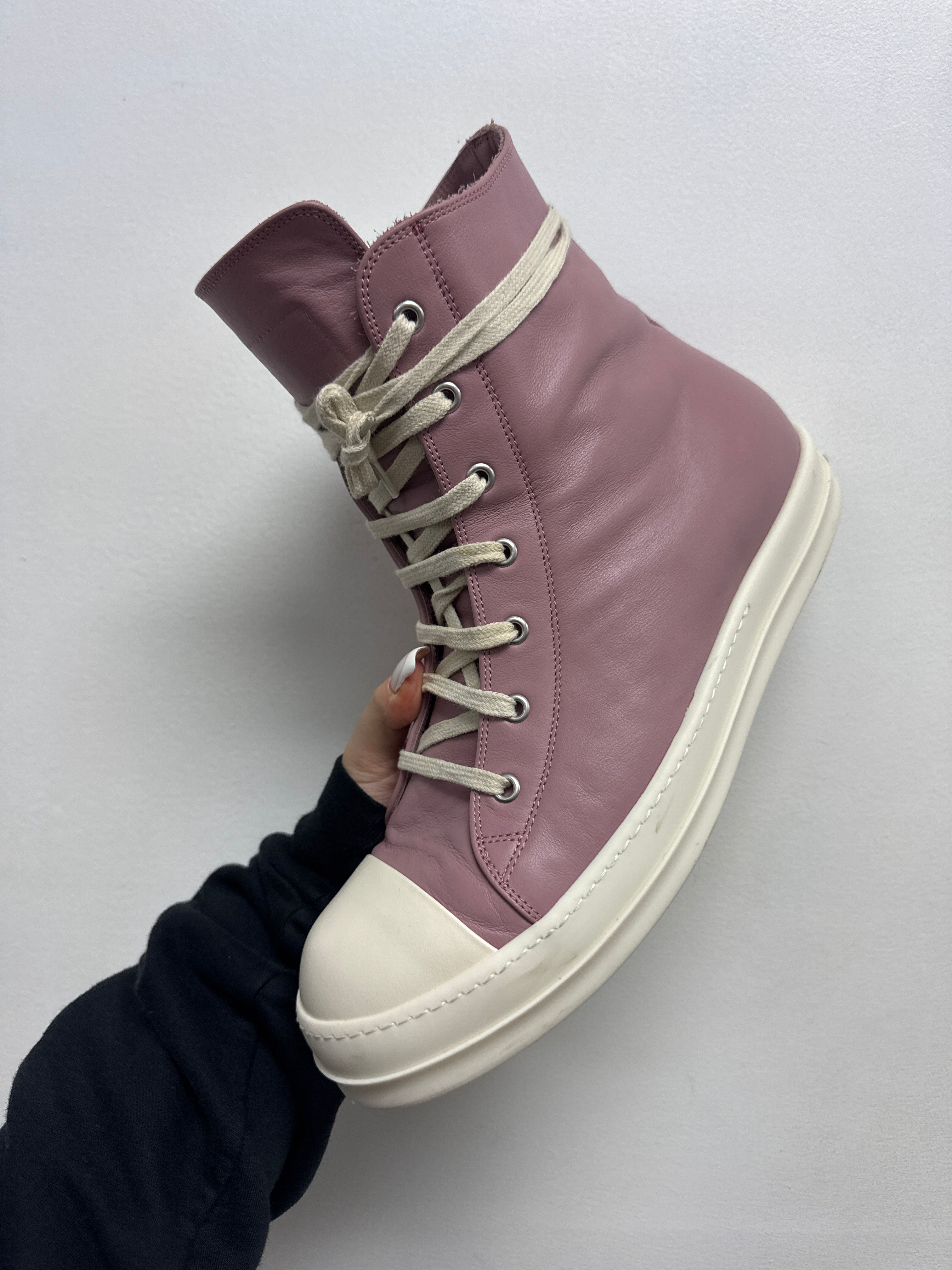 Rick Owens Pink Cream Ramone Hi Sneakers