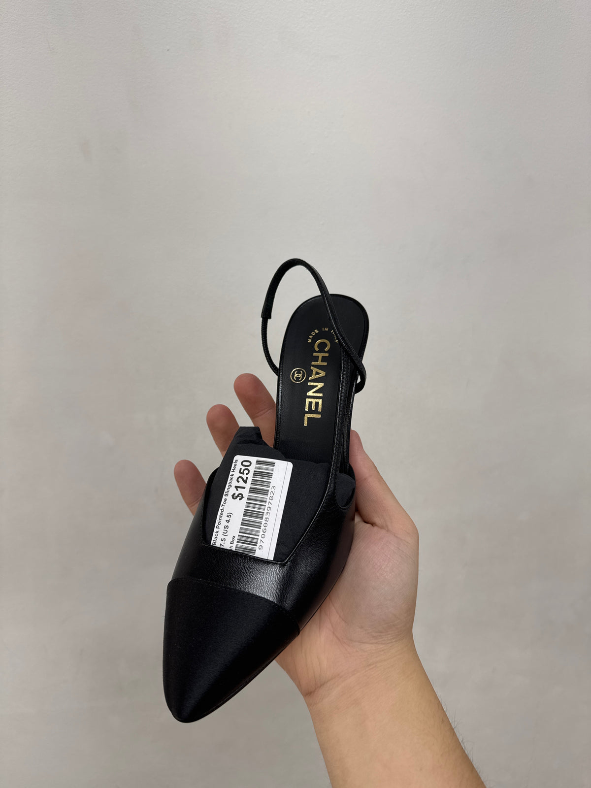 Chanel Black Pointed-Toe Slingback Heels