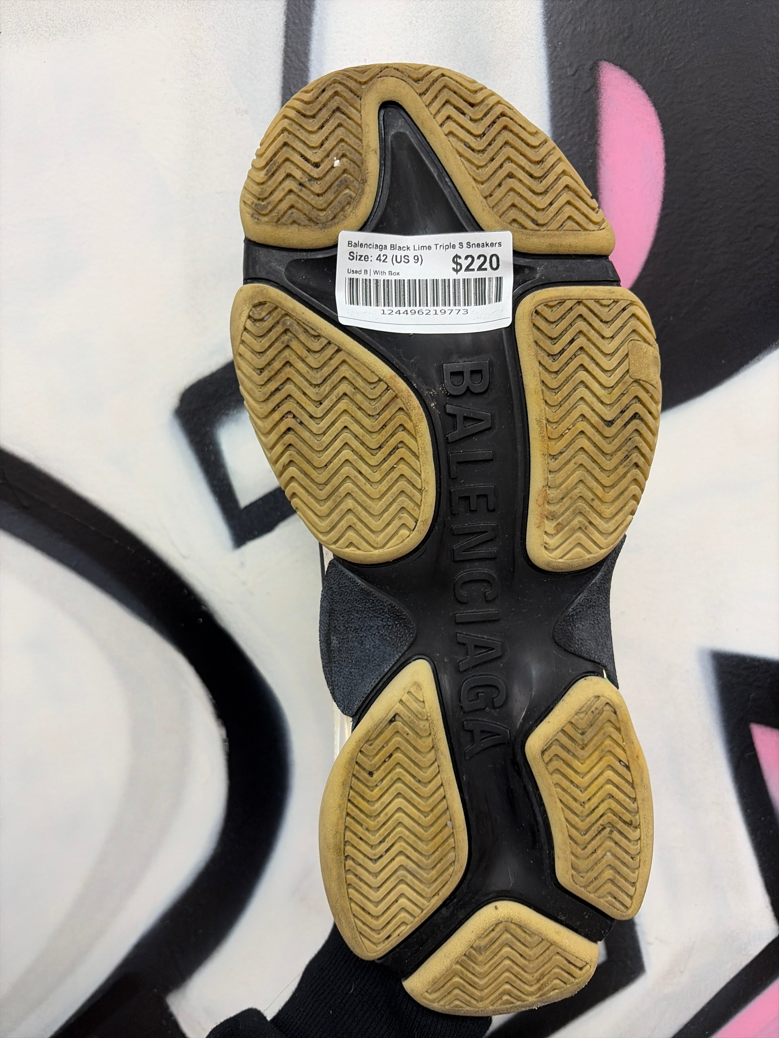 Balenciaga Black Lime Triple S Sneakers