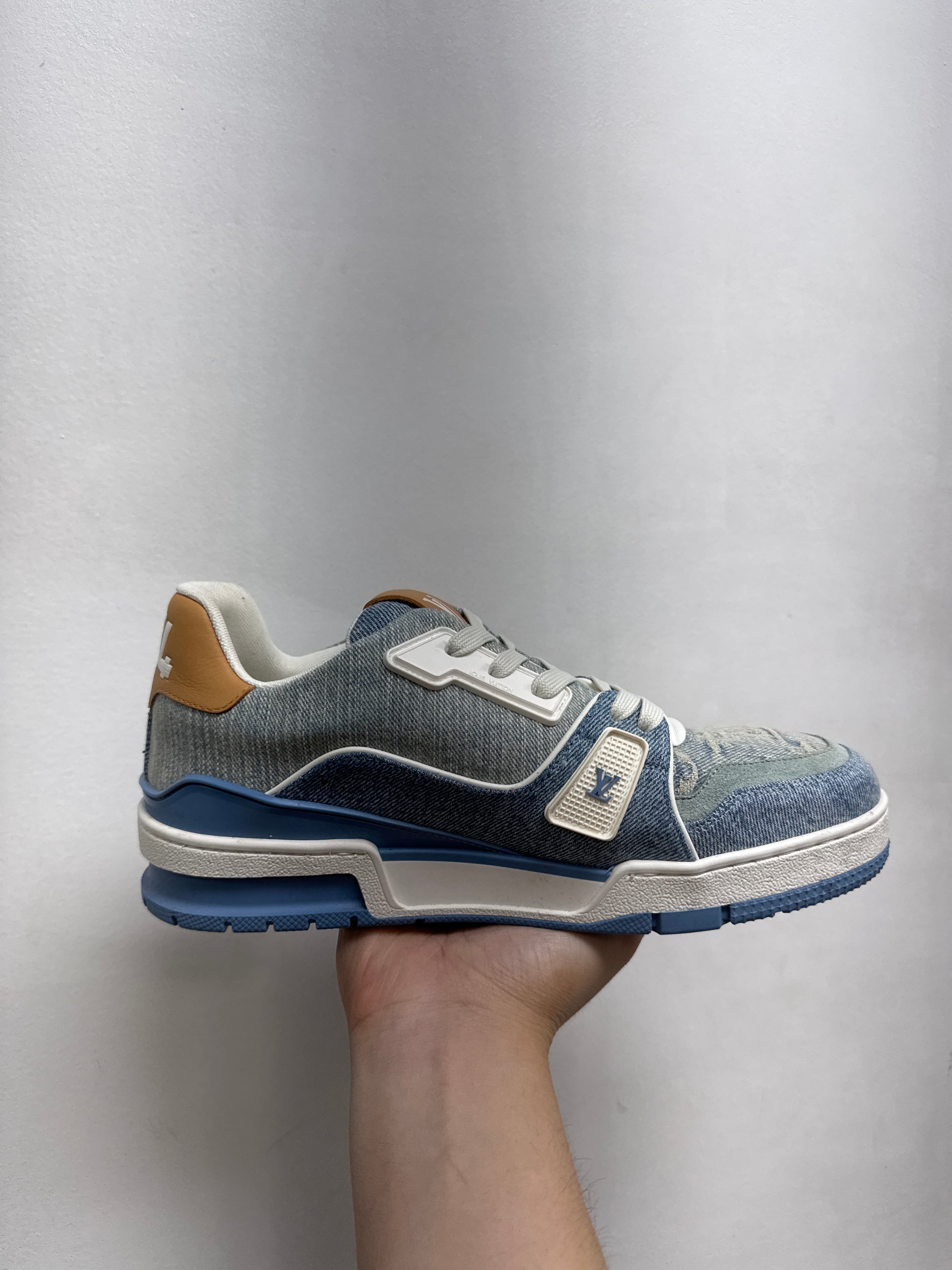 Louis Vuitton Tan Denim Monogram Trainer Sneakers