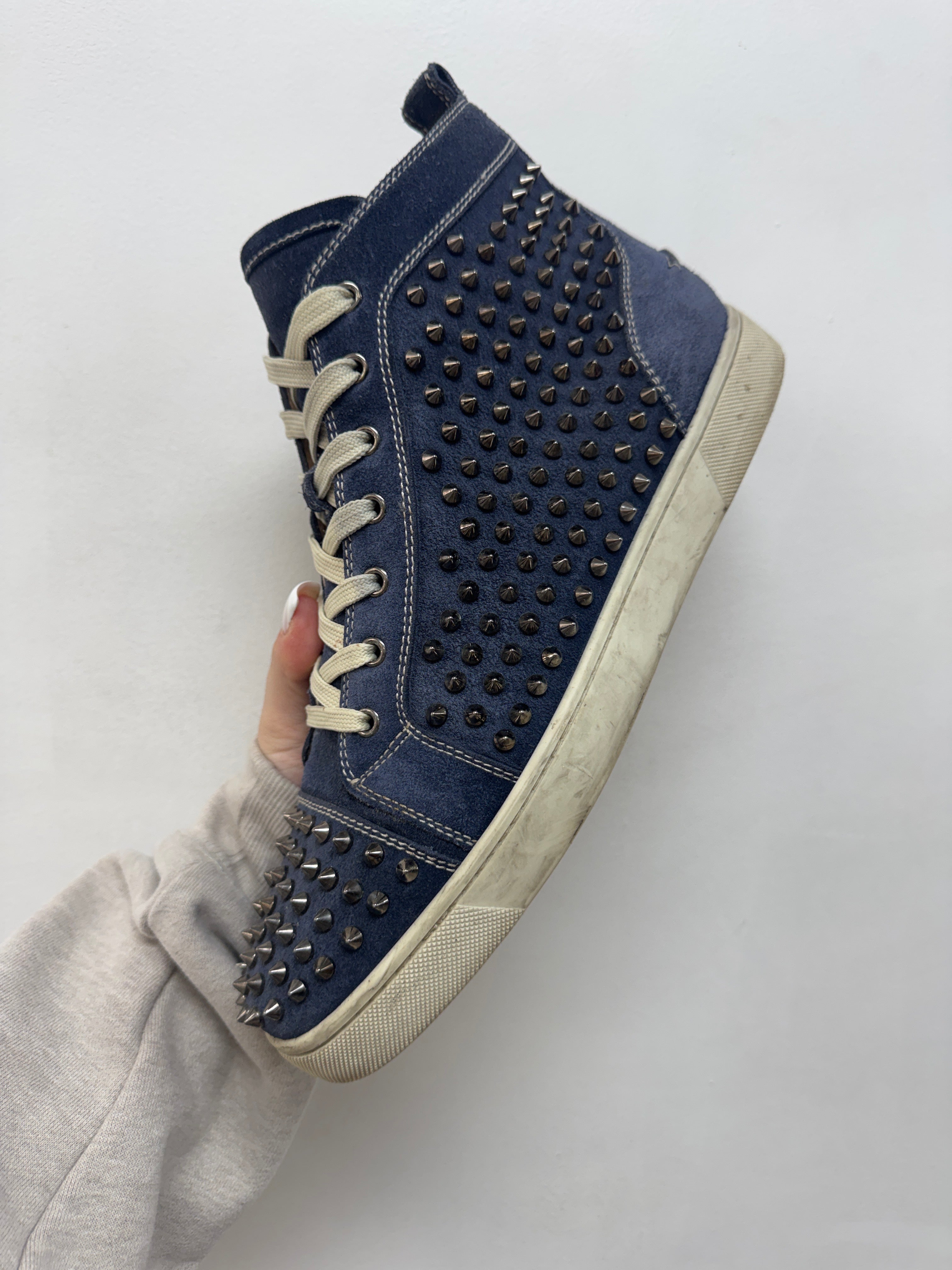 Christian Louboutin Hi Suede Blue Studded Sneakers