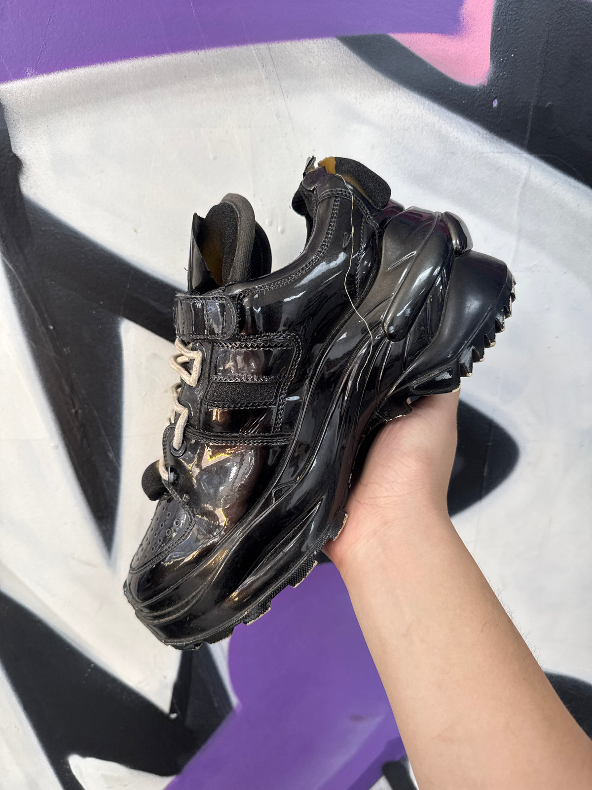 Maison Margiela Black Patent Retro Low Sneakers