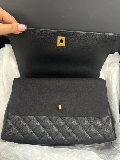 Chanel Black Caviar Quilted Handle Flap Bag
