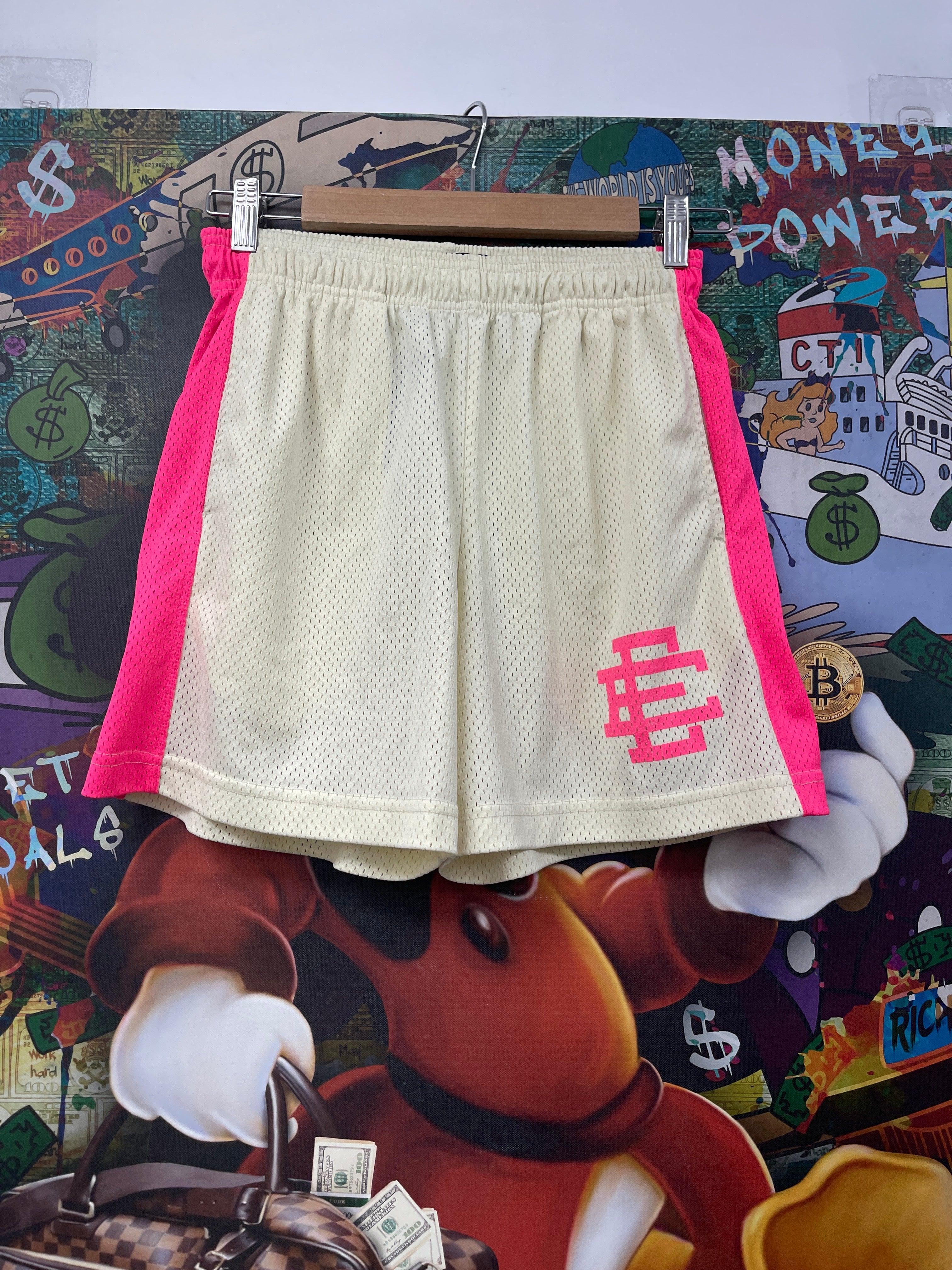 Eric Emanuel Cream Hot Pink Stripe Shorts