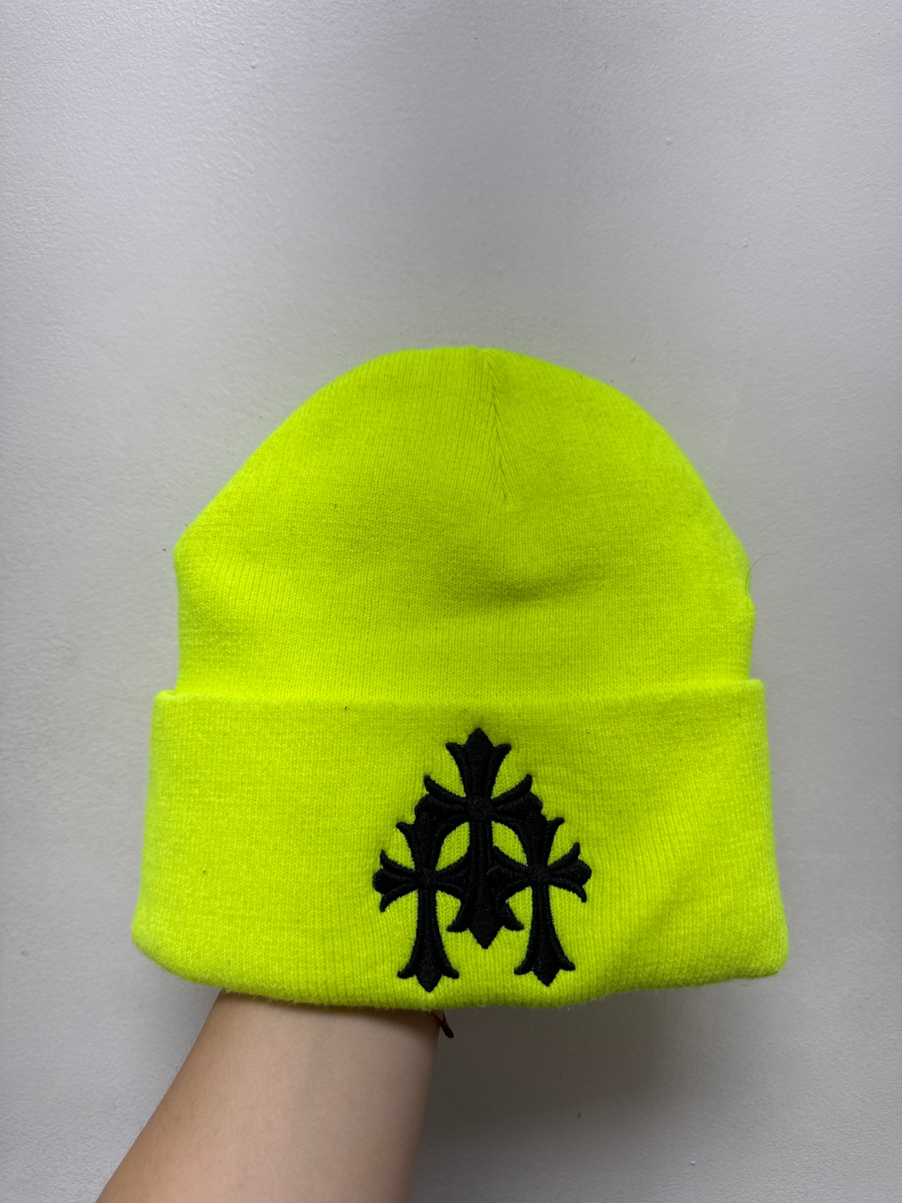 Chrome Hearts Lime Black Neon Triple Cross Beanie