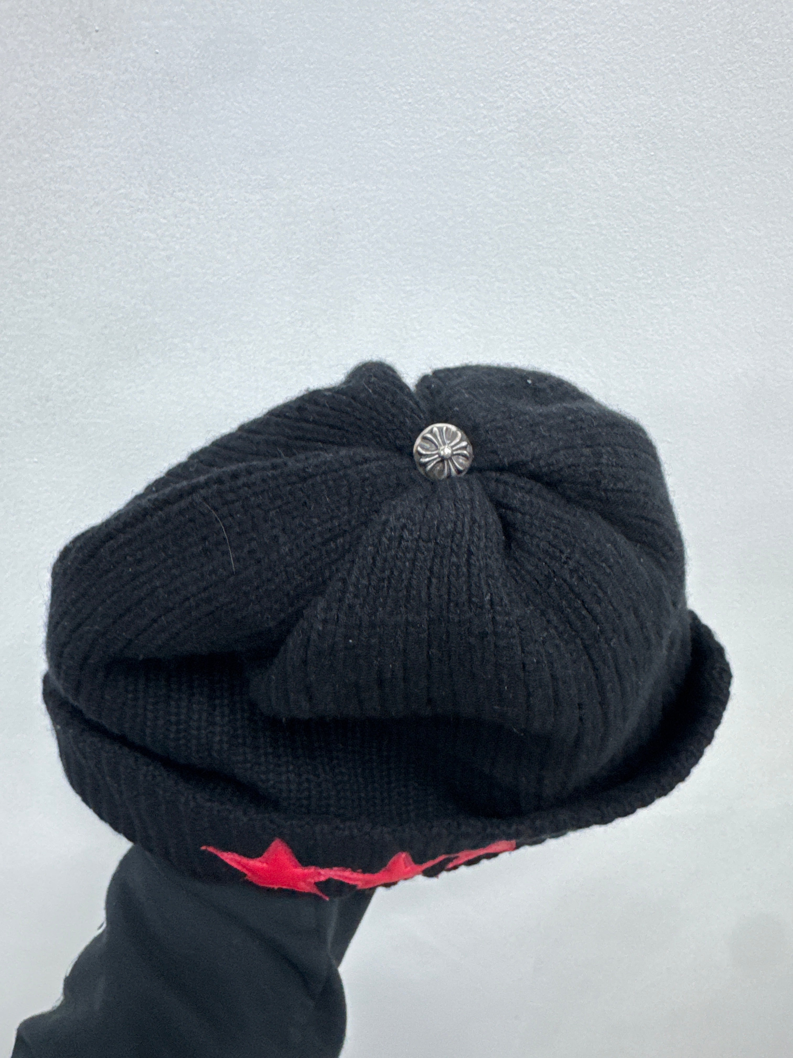 Chrome Hearts Black Red 3 Star Patch Knit Beanie