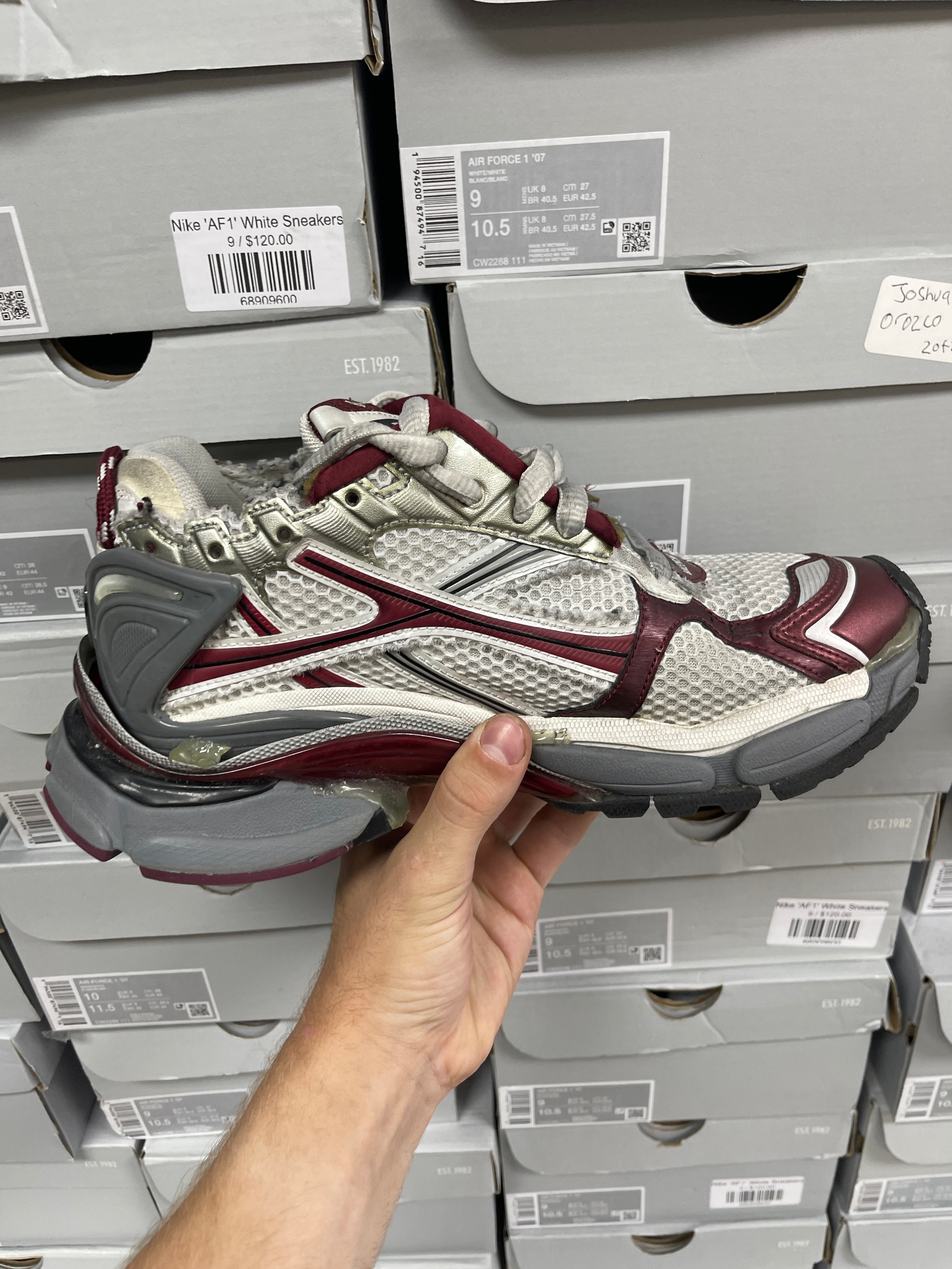 Balenciaga Grey Burgundy Runner Sneakers