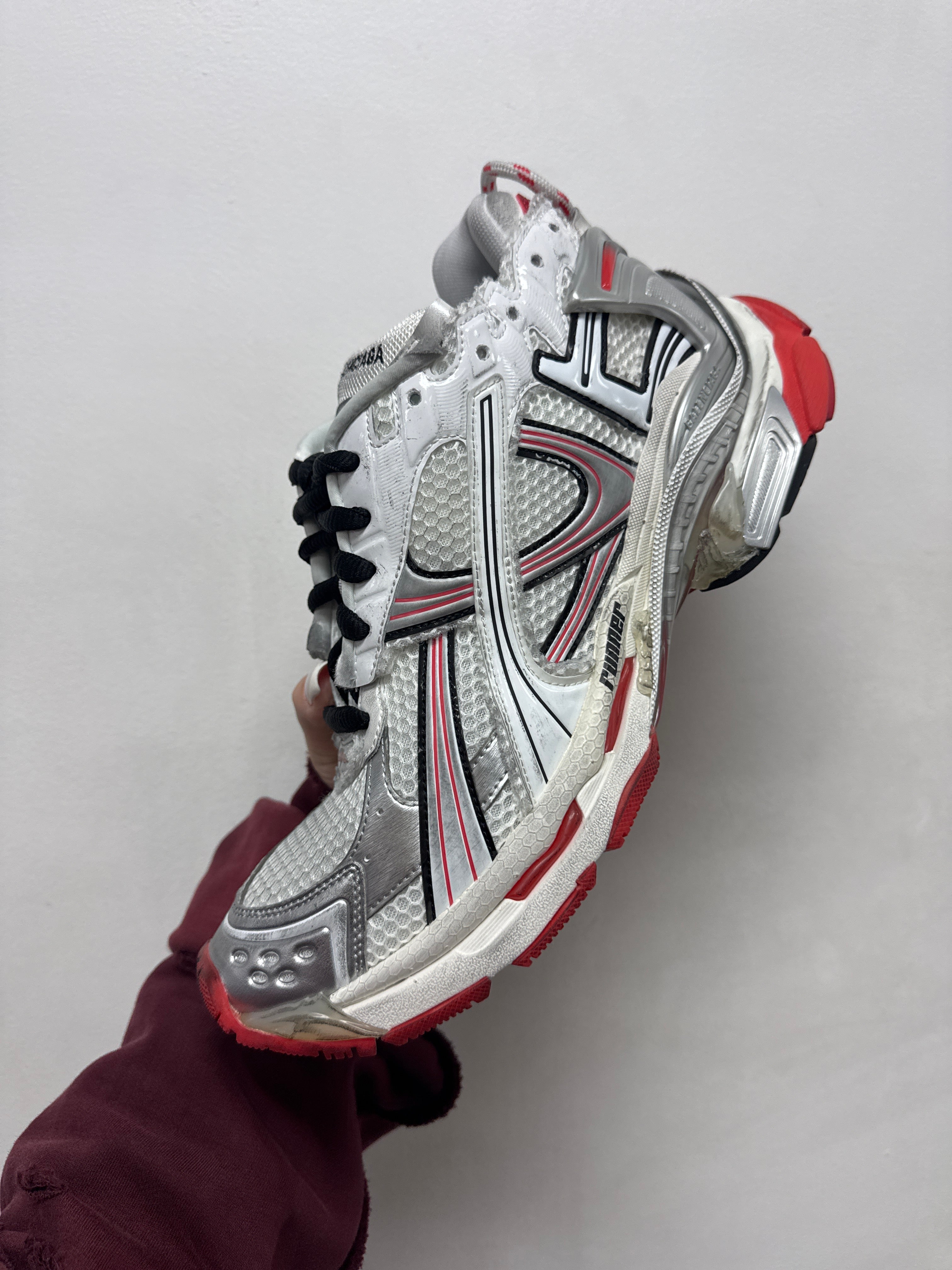 Balenciaga White Red Runner Sneakers