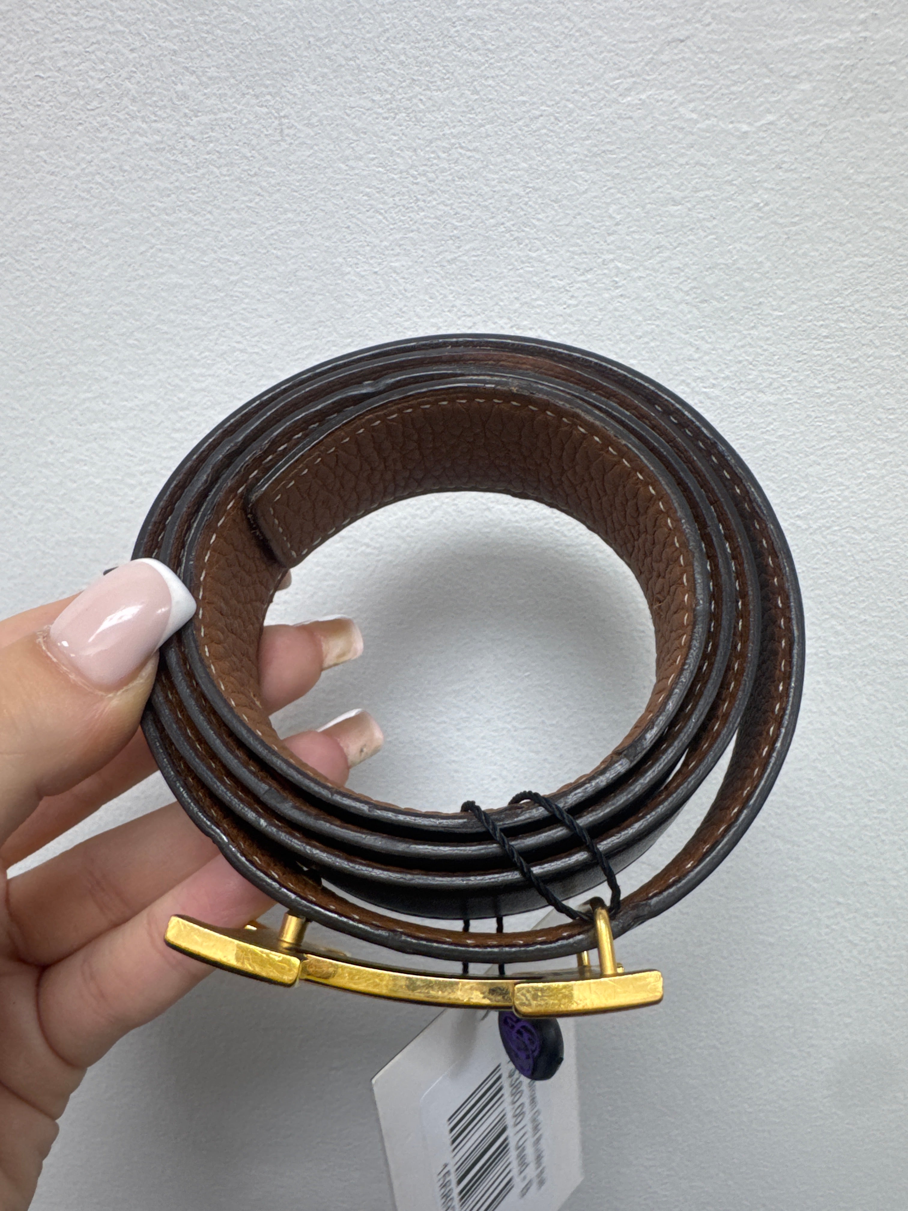 Hermes Black Brown Gold Buckle Belt