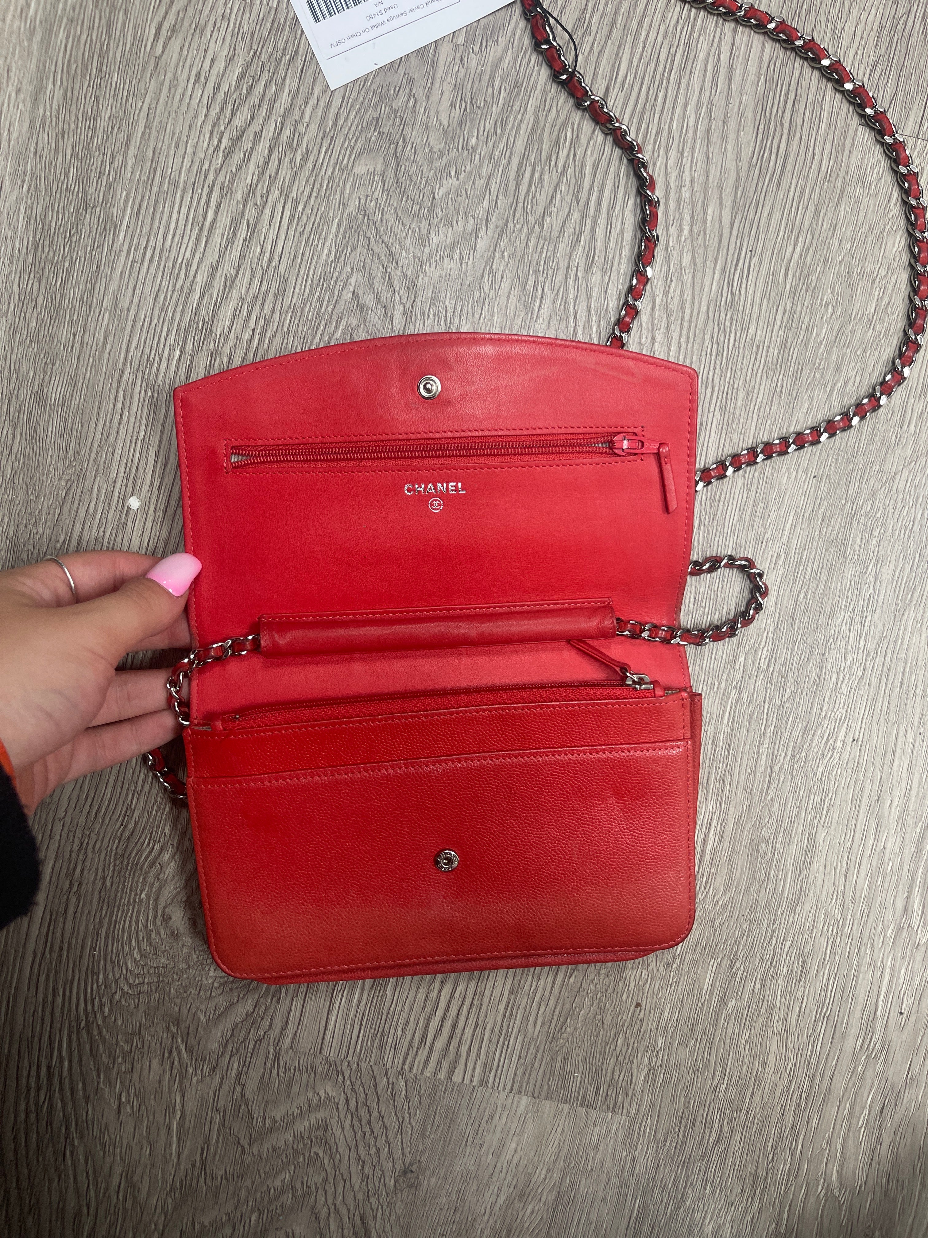 Chanel Caviar Sevruga Wallet On Chain Used