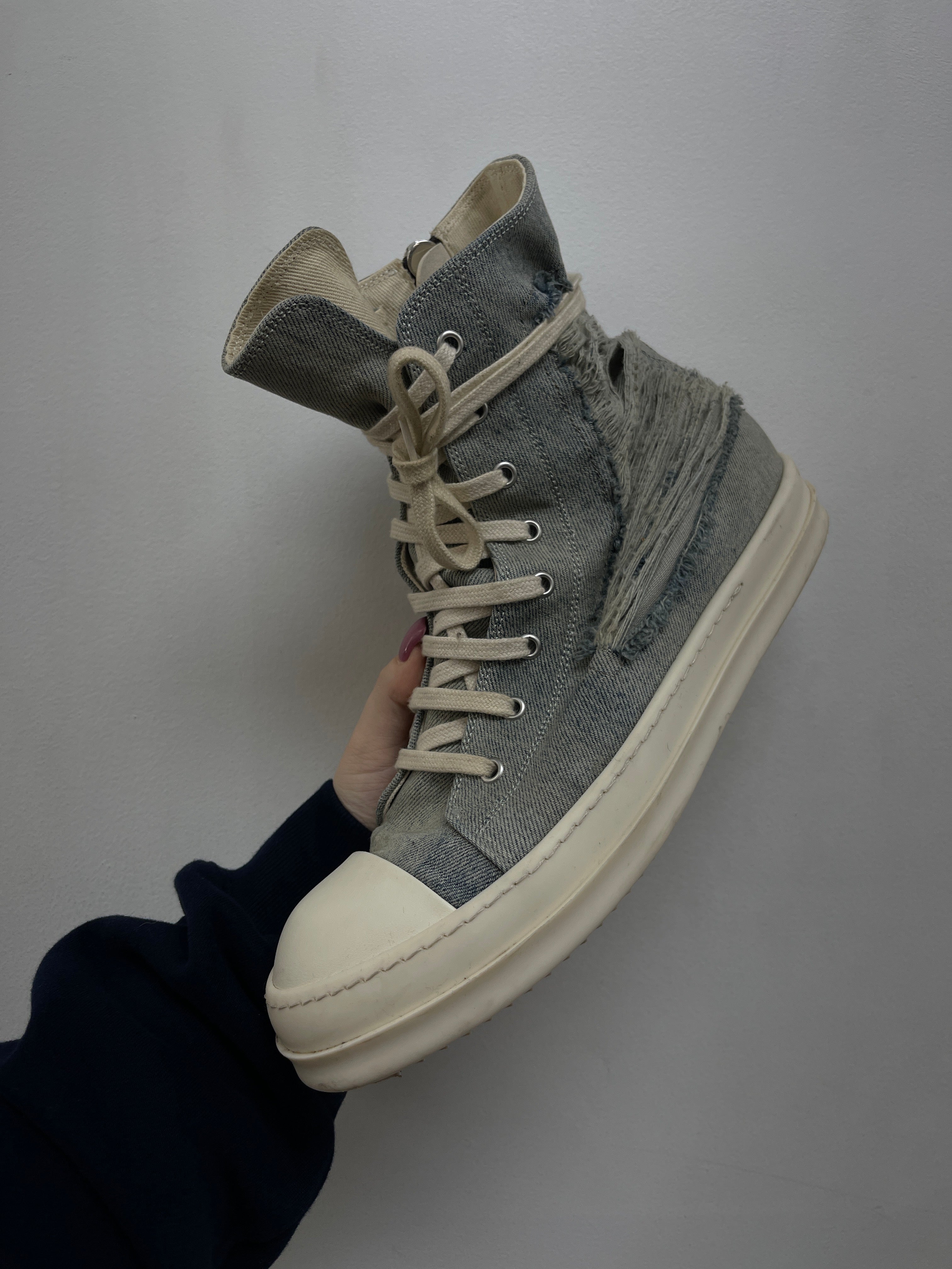 Rick Owens Distressed Denim Ramone High Sneakers