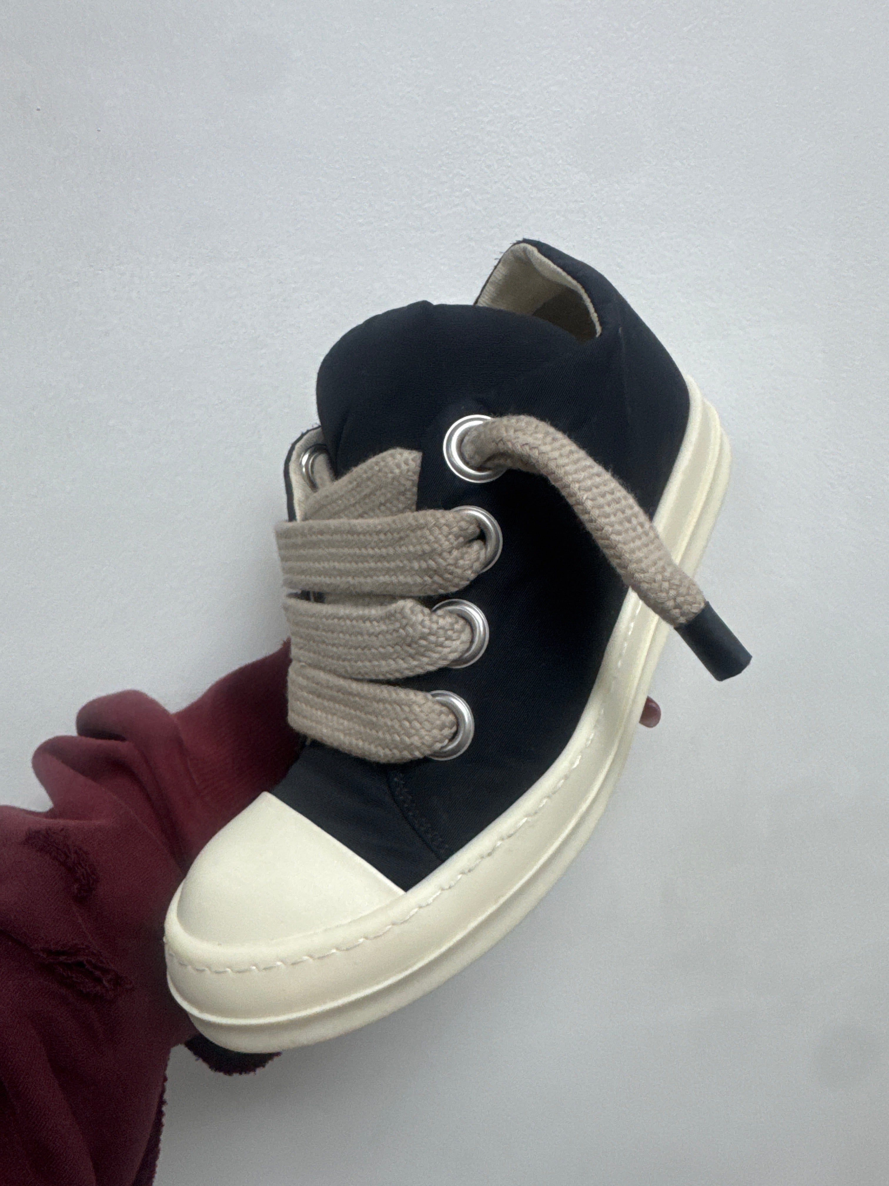 Rick Owens Black Nylon Jumbo Lace Low Sneakers