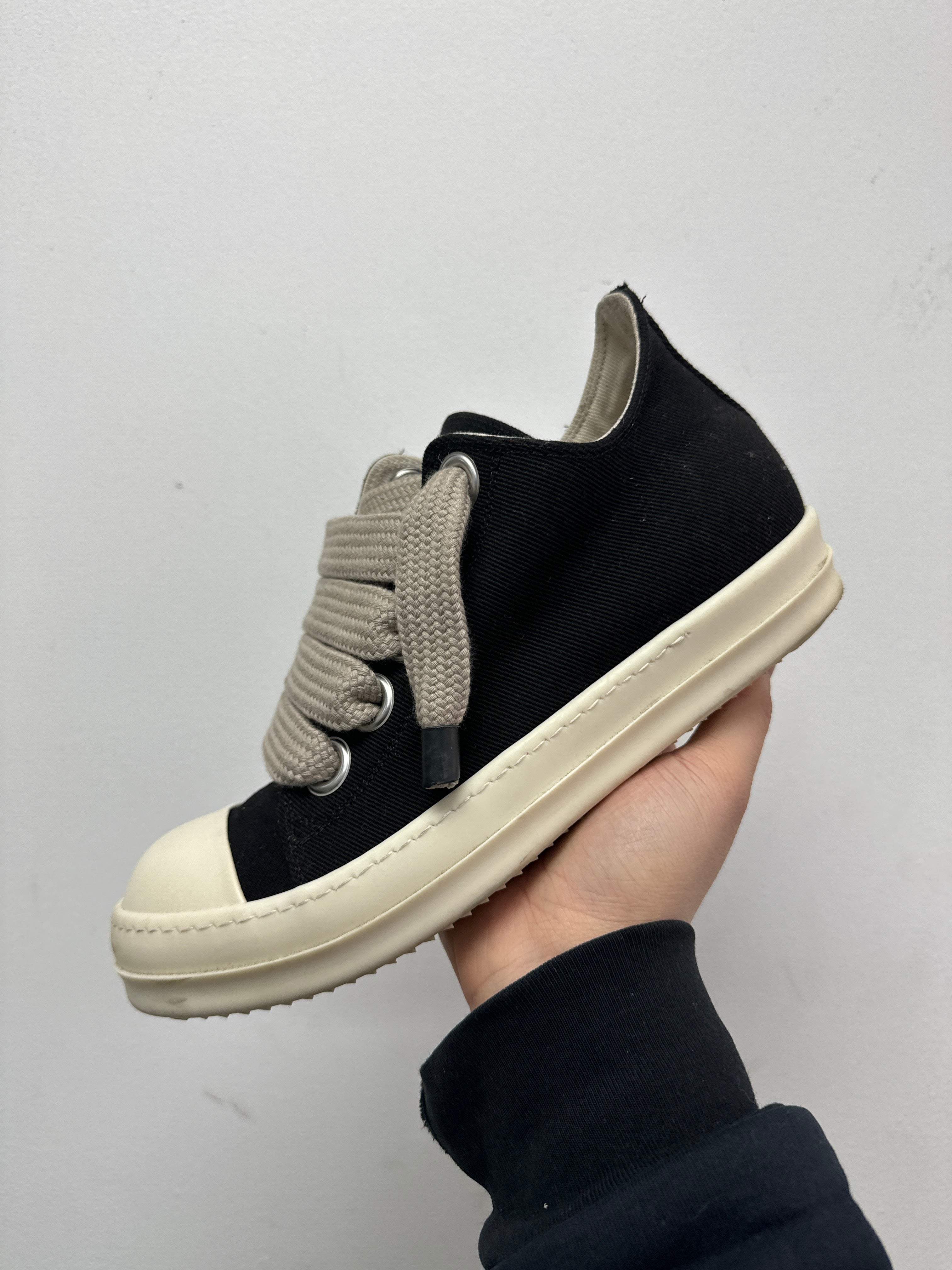 Rick Owens Jumbo Lace Low Black White Sneakers