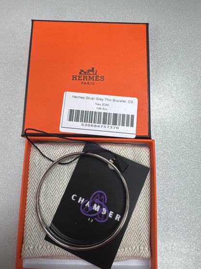 Hermes Silver Grey Thin Bracelet  New OS With Box