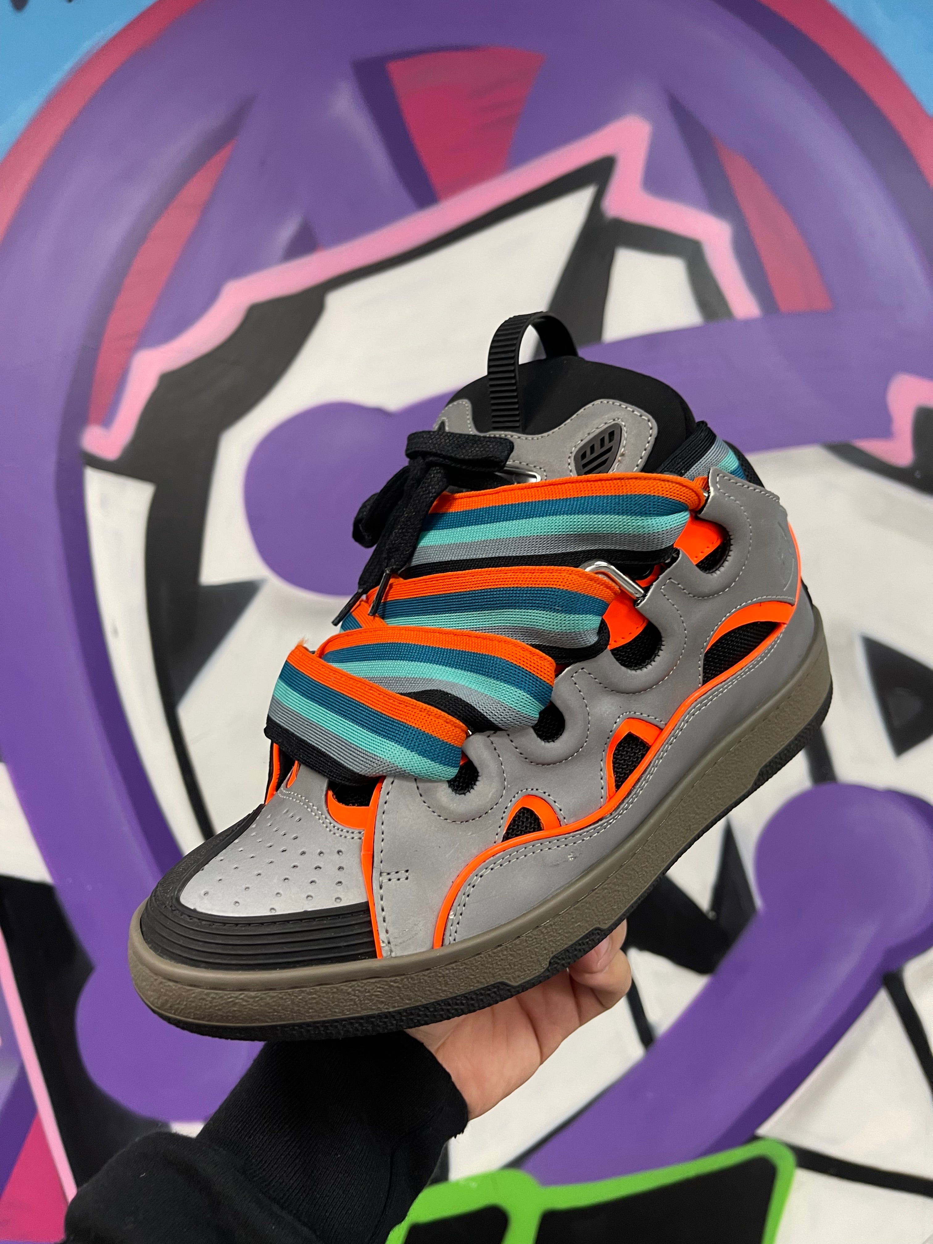 Lanvin Grey Orange Blue 3M Curb Sneakers