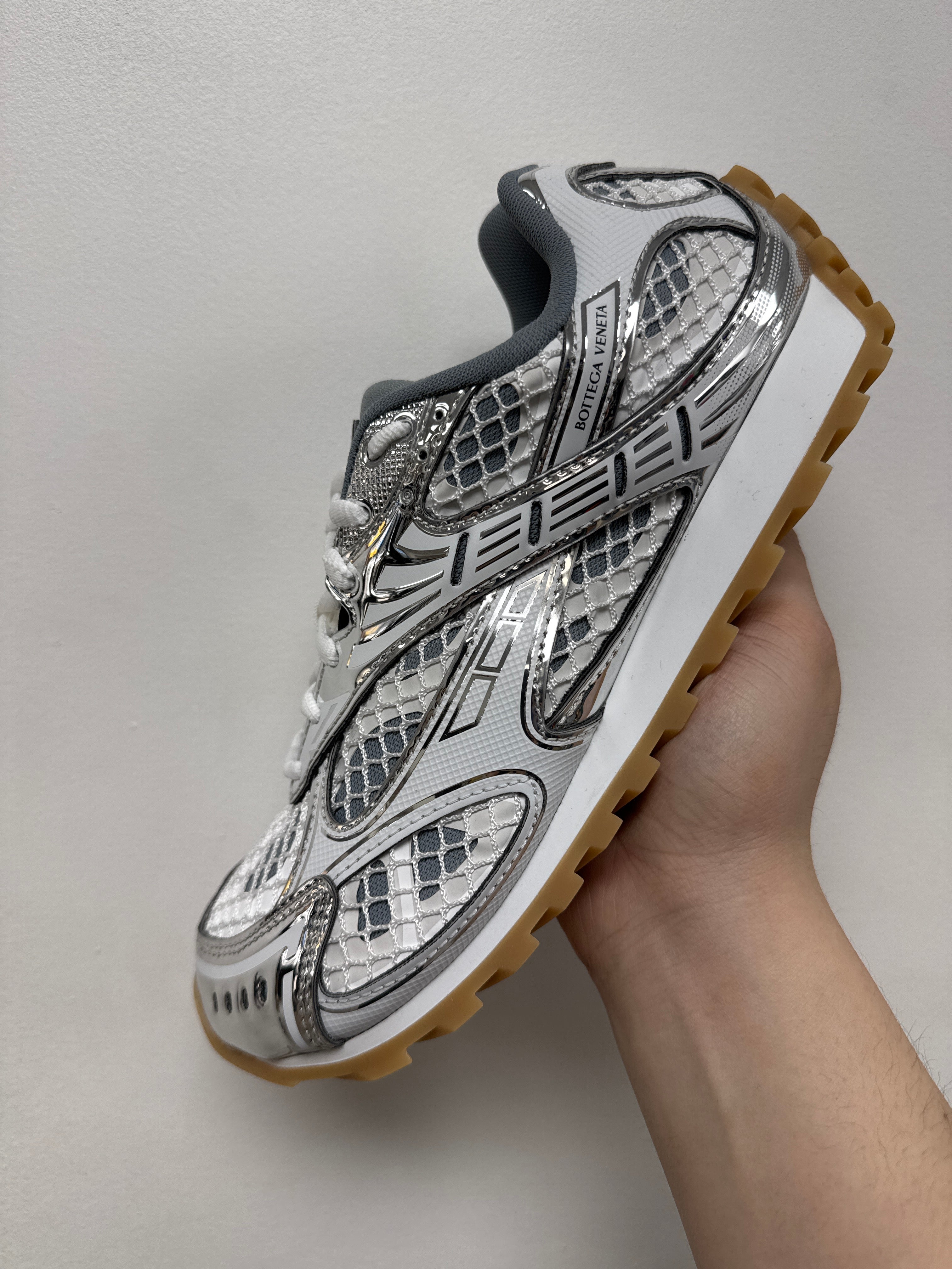 Bottega Veneta White Silver Orbit Sneakers