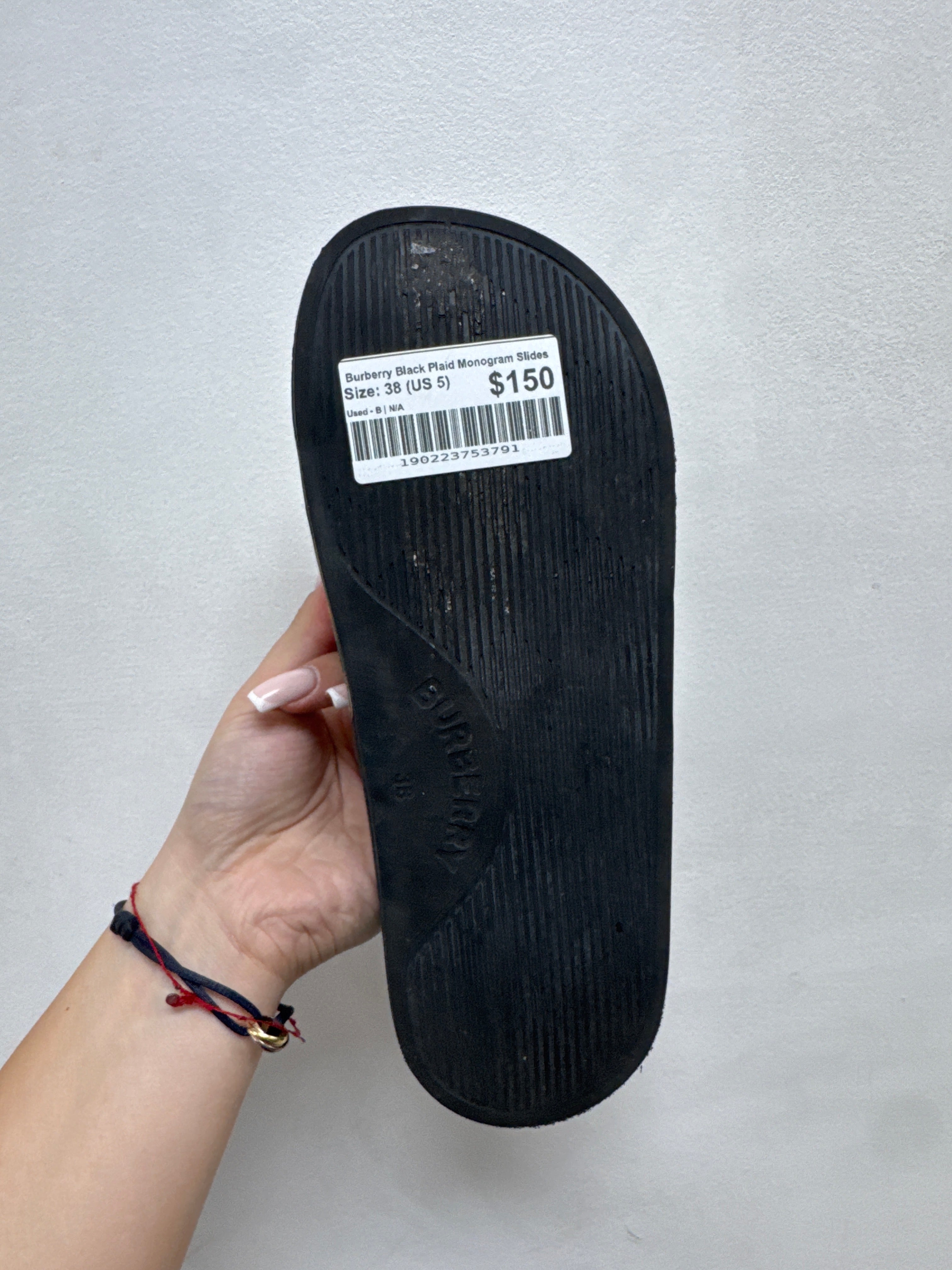 Burberry Black Plaid Monogram Slides
