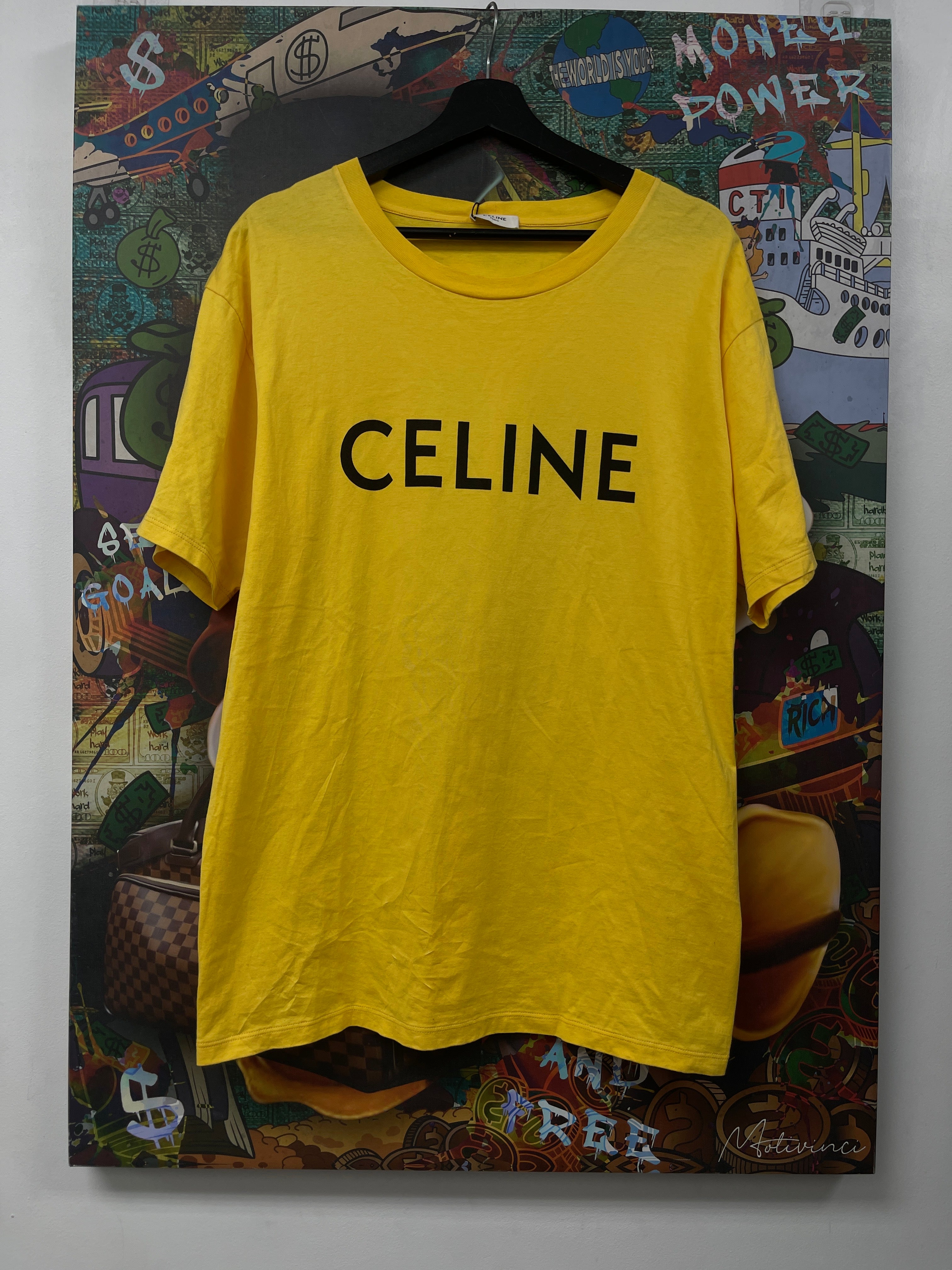 Celine Yellow Chest Logo Tee